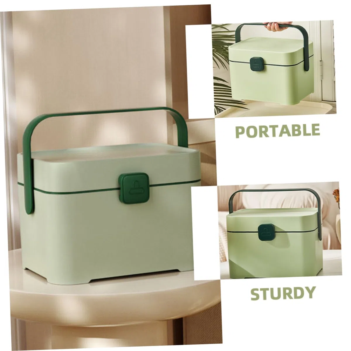 Scatola di Stoccaggio Portatile Maniglia in Plastica Verde | Organizer Multiuso per Gioielli e Articoli da Ufficio, Facile da Trasportare in Viaggio e Trasloco