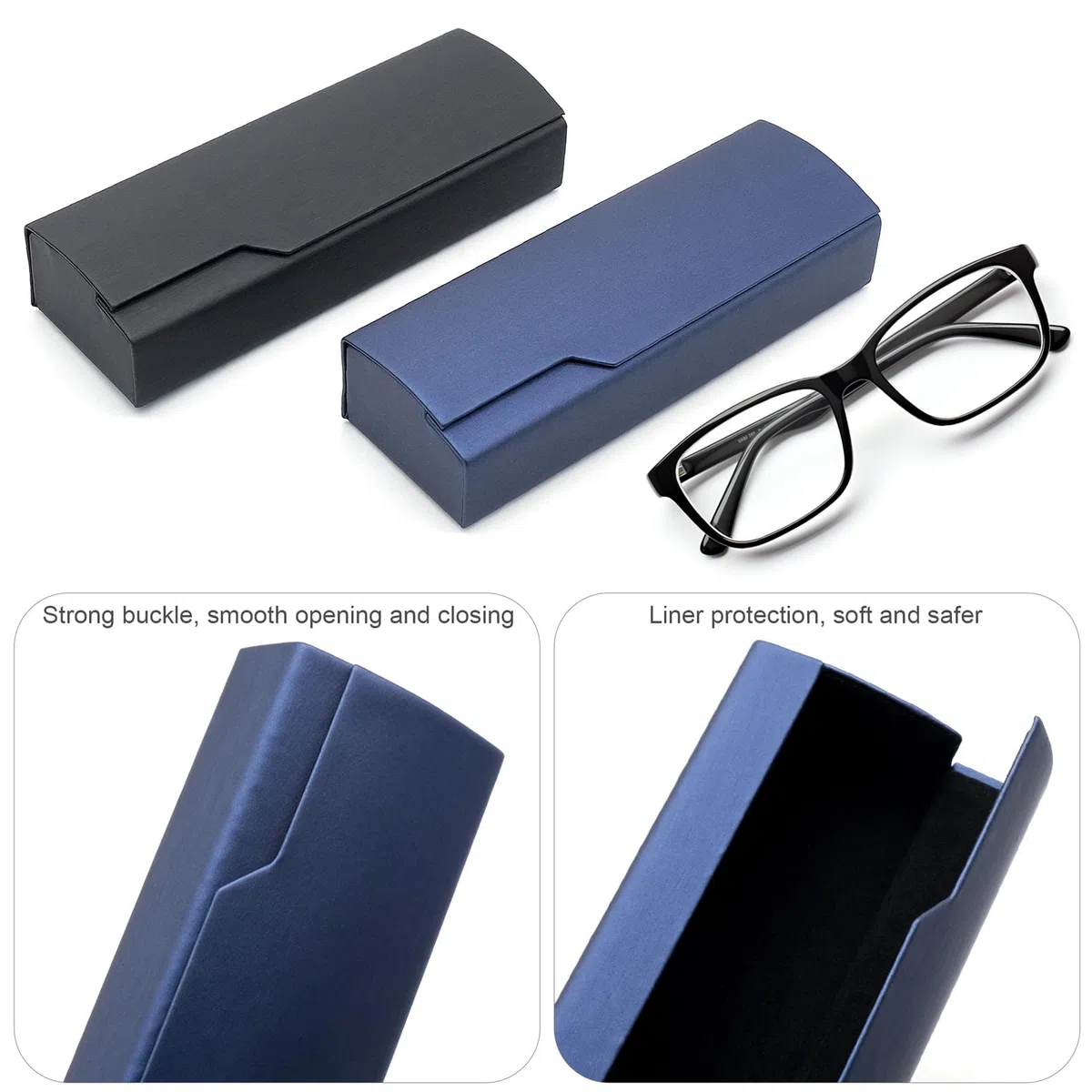 2 Pezzi Custodia Occhiali, Portaocchiali Astuccio Rigido per Uomini e Donne, Custodia per Occhiali Leggera, Portaocchiali da Sole, Nero, Blu