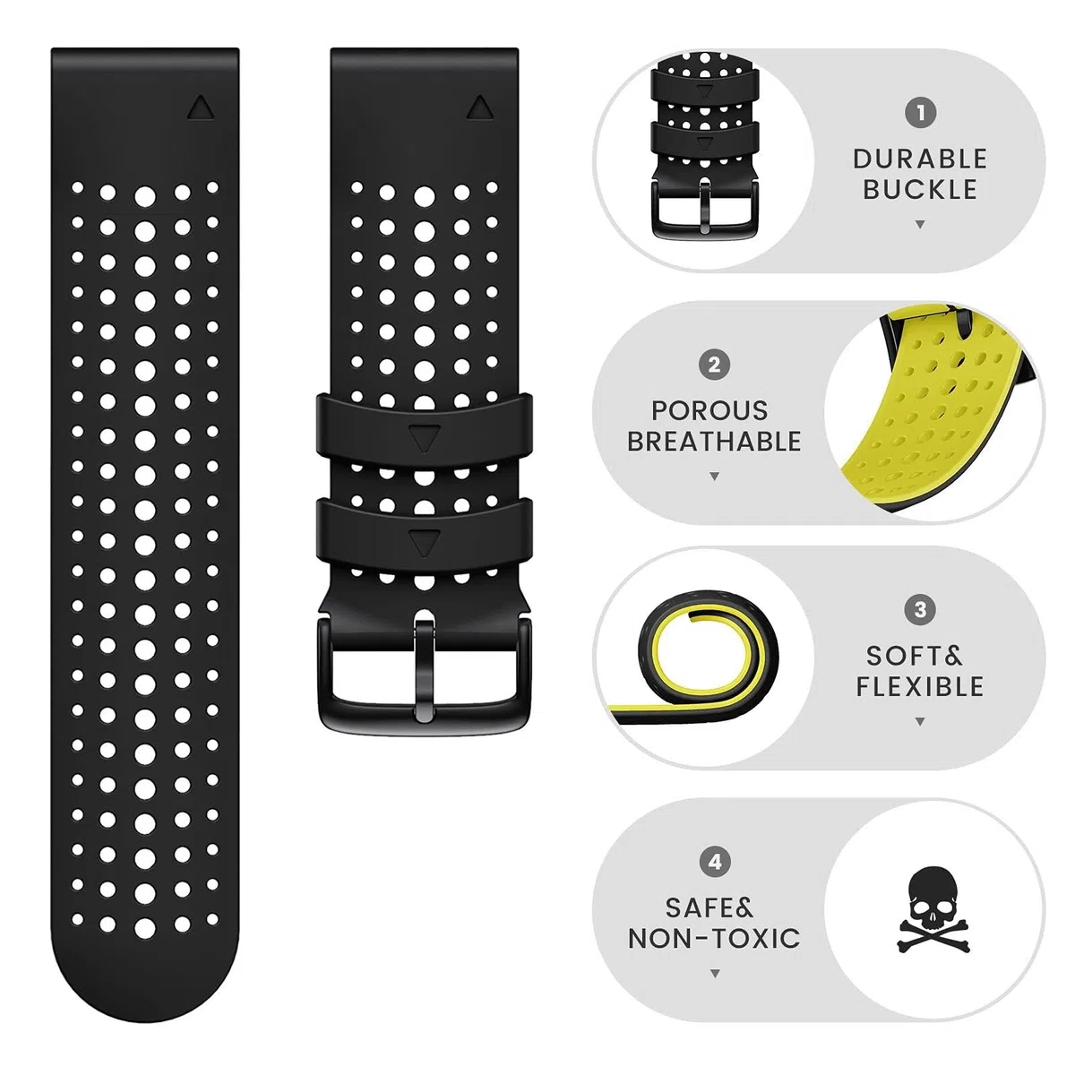 per Garmin Fenix ​​8X Fenix ​​7X Cinturino Sportivo in Silicone Cinturino di Ricambio da 26 mm per Fenix ​​6X/6X Pro/5X Plus/Tactix 7 PRO/Enduro 2/Fenix ​​3/Descent Mk2