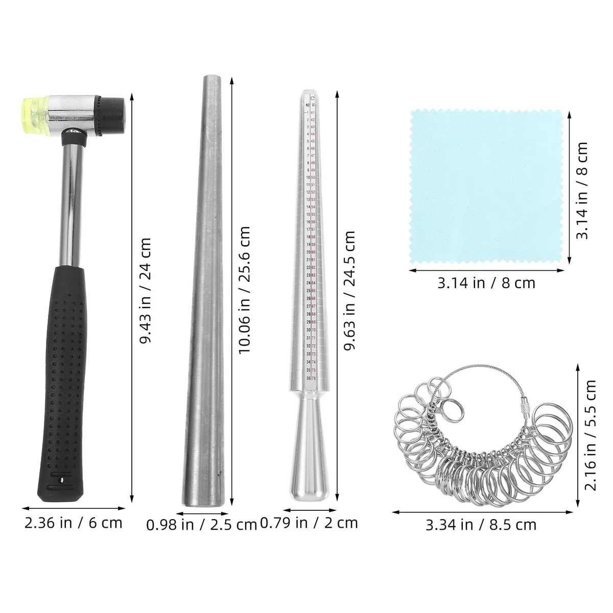 NUOBESTY Strumenti per Misurazione degli Anelli Misuratore di Anelli in Metallo Mandrino per Creazione di Gioielli Panno per Pulizia per Hobbisti Fai da Te Artigianato Dimensionamento