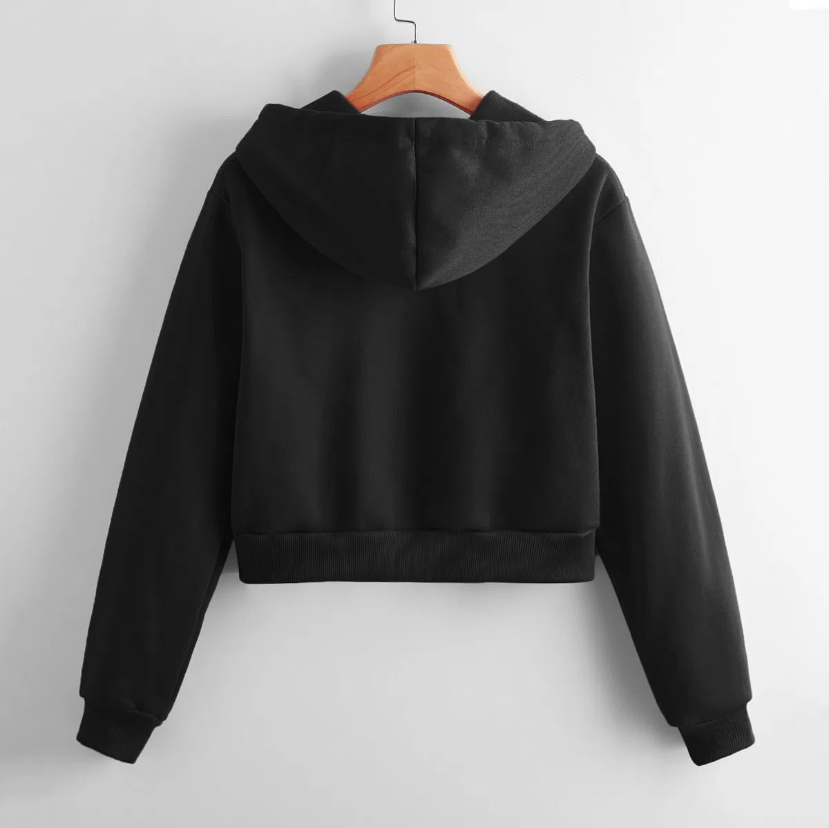 Crop Zip Up Felpa con Cappuccio da Donna Casual Tinta Unita Manica Lunga Cerniera con Cappuccio Felpe ritagliate