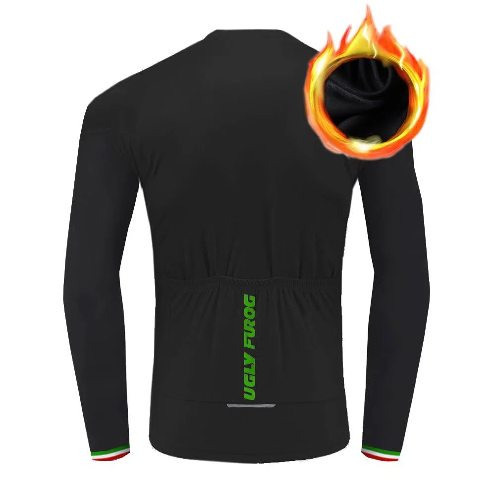 UGLY FROG Magliette da Ciclismo da Uomo Ciclismo Abbigliamento Set Uomo Inverno Termico Vello Maniche Lunghe Antivento Ciclismo Maglia Lunga Bib Pantaloni （Confezione da Due） KXITCXHB14