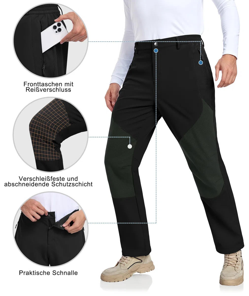 Pantaloni da Lavoro Uomo Invernali Pantaloni Trekking Antipioggia Impermeabili Termici Pantaloni Neve Sci Snowboard Caldo Antivento Tasca con Cerniera (Loose Fit)