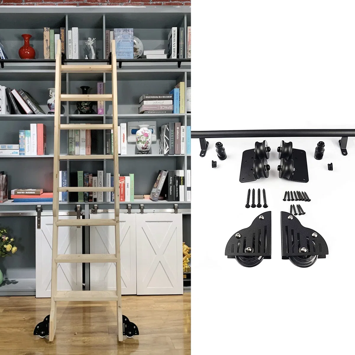 Kit di ferramenta per Scale a rotelle Libreria di ferramenta per Scale a rotelle Kit di ferramenta per Scale scorrevoli Binario/Binario Tondo, Binario per Scala Mobile a Tubo Tondo in acciai