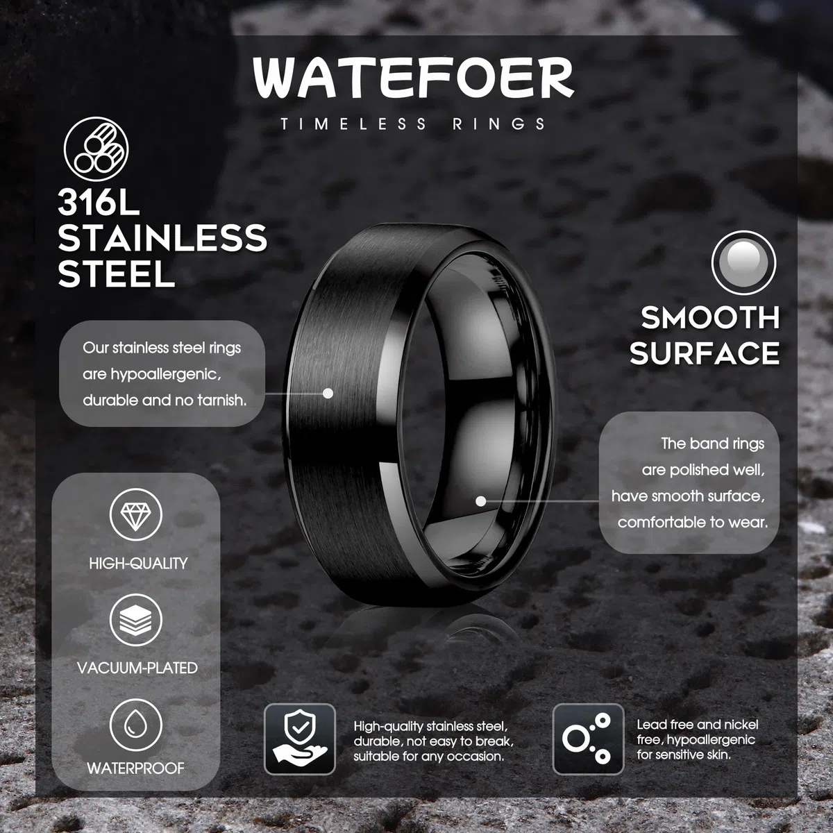 Anelli in Acciaio Inox per Uomo 8MM Anello di Fascia Nuziale Anelli di Fidanzamento con Finitura Opaca Bordo Lucido Smussato Anelli di Promessa per Uomini Donne Unisex