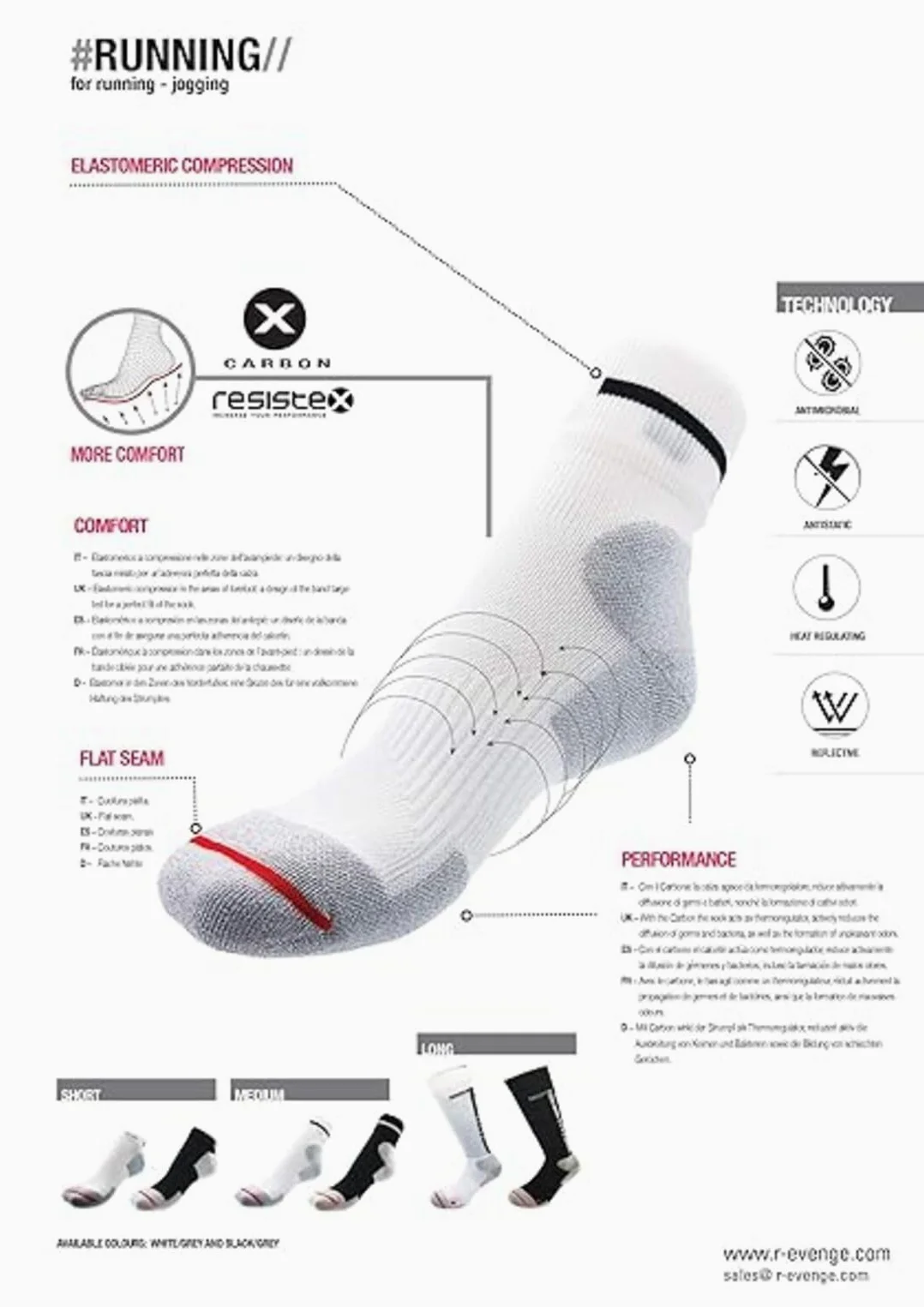 R-EVENGE Kit 4 Calze Running lunghe per la corsa indoor, outdoor, trekking e tempo libero con rinforzo sulla punta e tallone.
