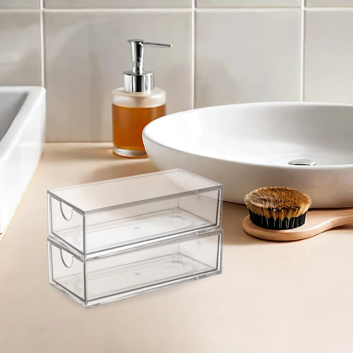 Organizer Resistente e Facile da Identificare per Accessori Chioma 4 Pezzi in Plastica Trasparente Cassetti Grandi per Armadio e Scrivania