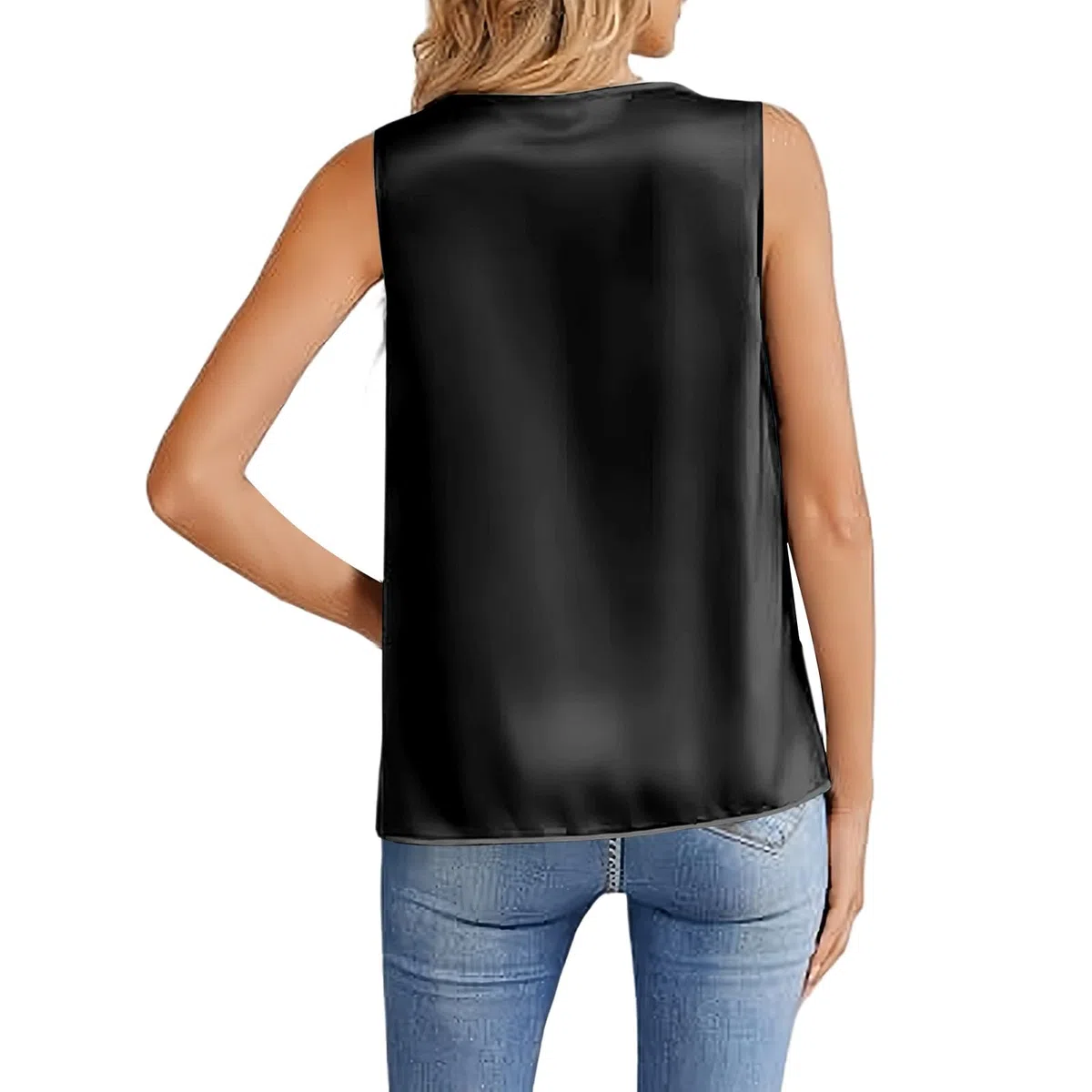 Blusa Donna Estiva Smanicata in Raso-Camicie Scollo A V Bianca Sottogiacca Elegante Seta Maglia Classica Tunica Basic T-Shirt Oversize Leggera Inter Camicia Lucida Tunica