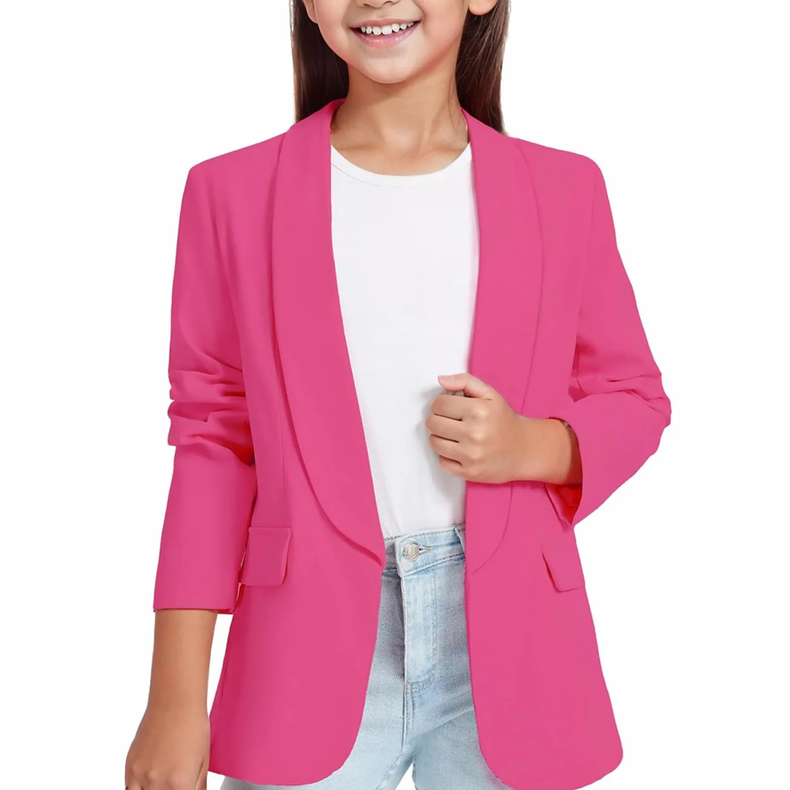 Generico Bambina Ragazza Giacca Manica Lunga in Tinta Unita Tailleur Cardigan Elegante Cappotto Leggero Bambine Primavera Autunno Abbigliamento Vestiti Ragazze 3-14 Anni 2026