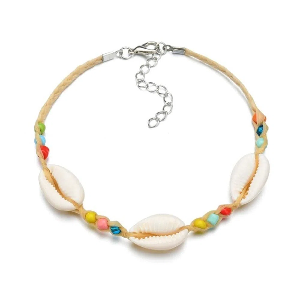 Bracciale con perline di colore misto stile nazionale boemo, cavigliera con conchiglia naturale, cavigliera da donna
