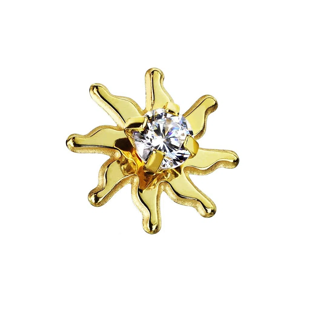 Paula & Fritz Dermal-Anchor Inserto per Ancore della Pelle Implantate Top Argento Giallo Oro Nero Sole zirconi Trasparenti in Acciaio Chirurgico 316L, cod. SAS40_GDC
