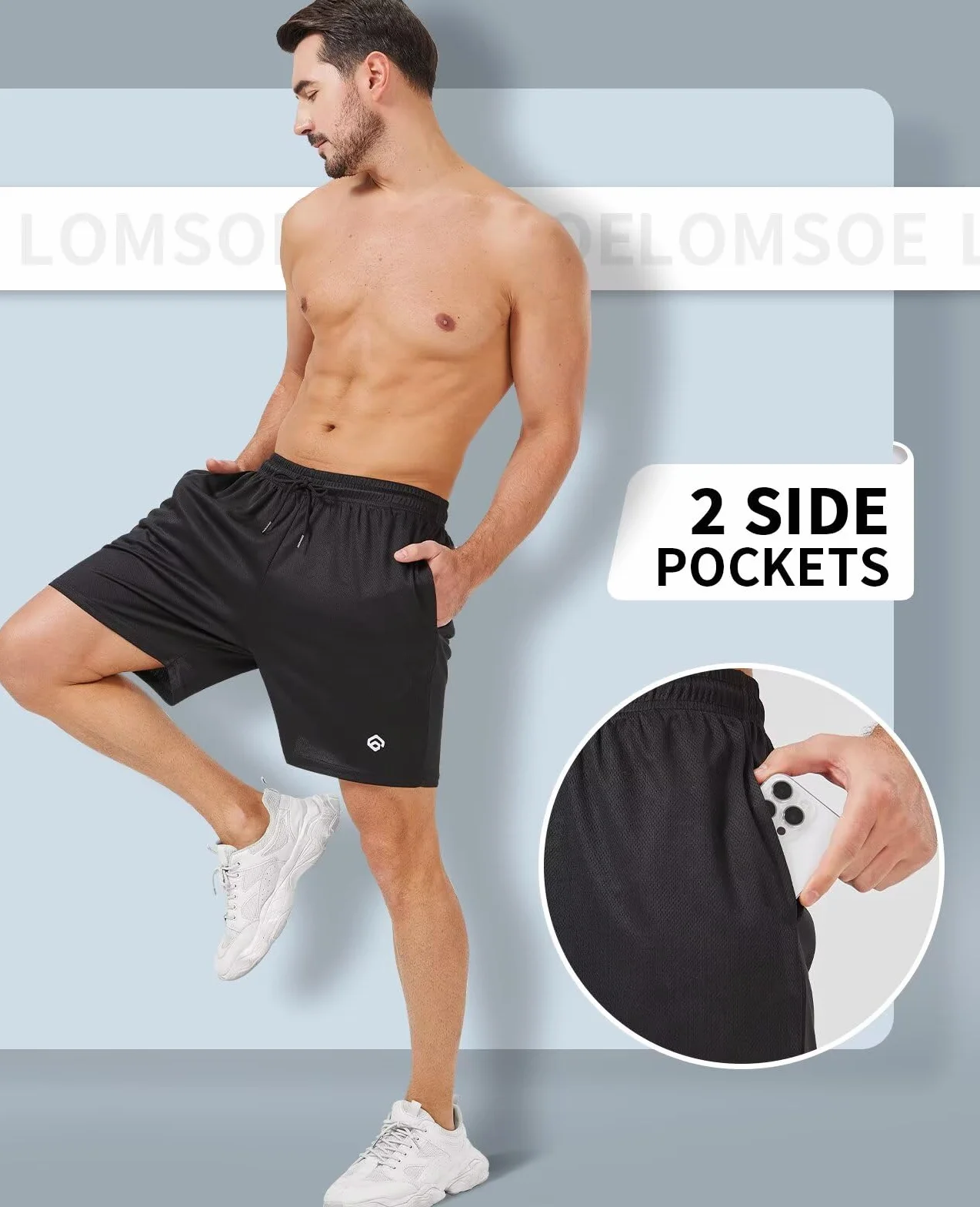 lomsoe Confezione da 5 pantaloncini sportivi da uomo da 12,7 cm, pantaloncini da corsa in rete ad asciugatura rapida, leggeri, da palestra con tasche, Nero, nero, grigio scuro, blu navy, grigio chiaro