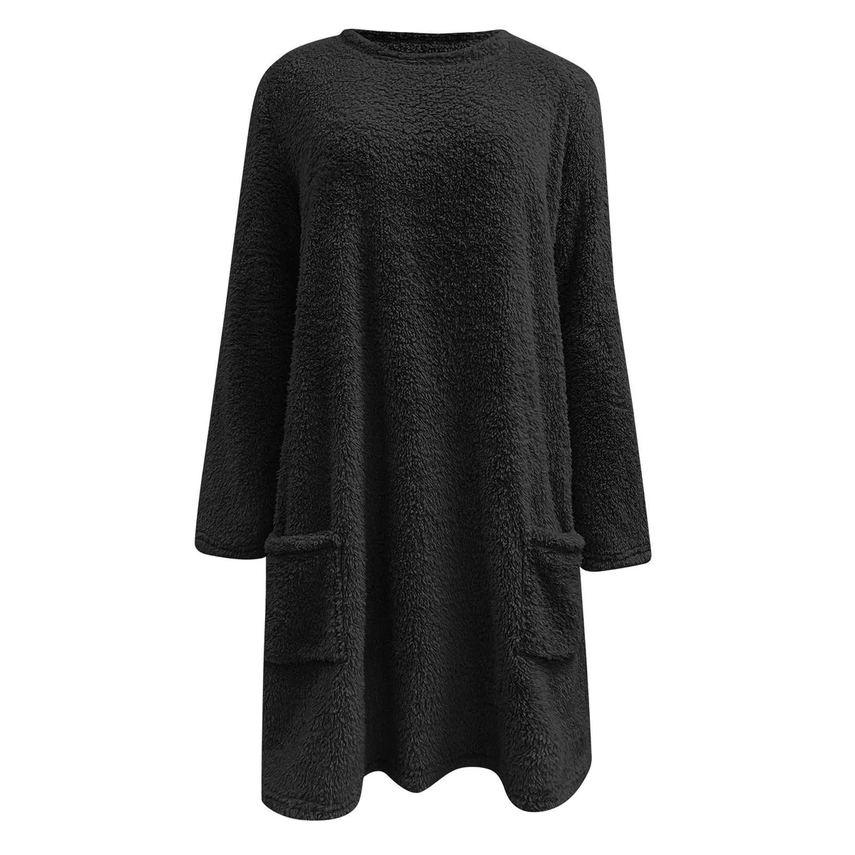 Da Donna A Maniche Lunghe con Pullover, Autunno E Inverno, in Morbido Pile Doppio, Rilievo Comodo Abbigliamento Casa per Le Notti Fredde Pigiami Famiglia Coordinati (Black, S) Pigiama