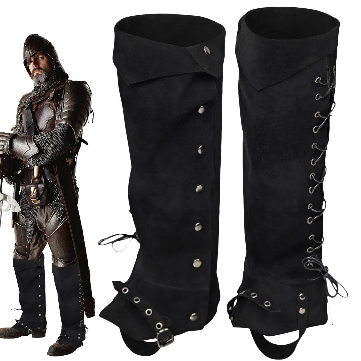 Copriscarpe medievali da pirata rinascimentale da uomo, in ecopelle, stile vintage, protezione per le gambe, ghetta per Halloween e cosplay, accessorio per costume da pirata punk, regolabile, per
