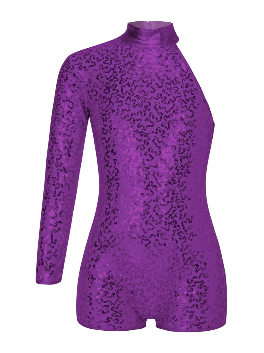 iEFiEL Tuta Lucido da Danza Jazz per Bambina Ragazza Bodysuit da Pattinaggio Paillettes Jumpsuit Leotard da Ginnastica con Copricapo Tuta da Ballo Jazz Salsa Rumba Tango