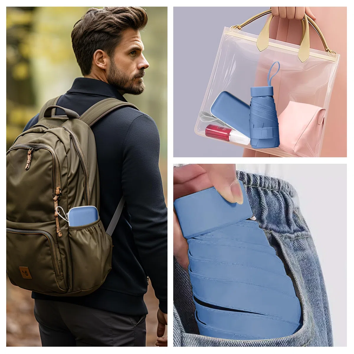 Mini Ombrello Pieghevole - Ombrello da Viaggio Compatto con Protezione UV, Antivento e Custodia a Capsula - Per Uomini e Donne