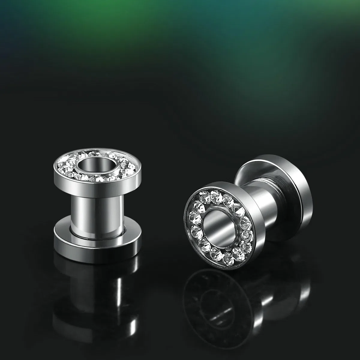 2 Pezzo Tunnel Dilatatore Orecchio Acciaio, Dilatatore Lobo Uomo 4-20mm con Zirconia Cubica Dilatatore Tunnel Argento