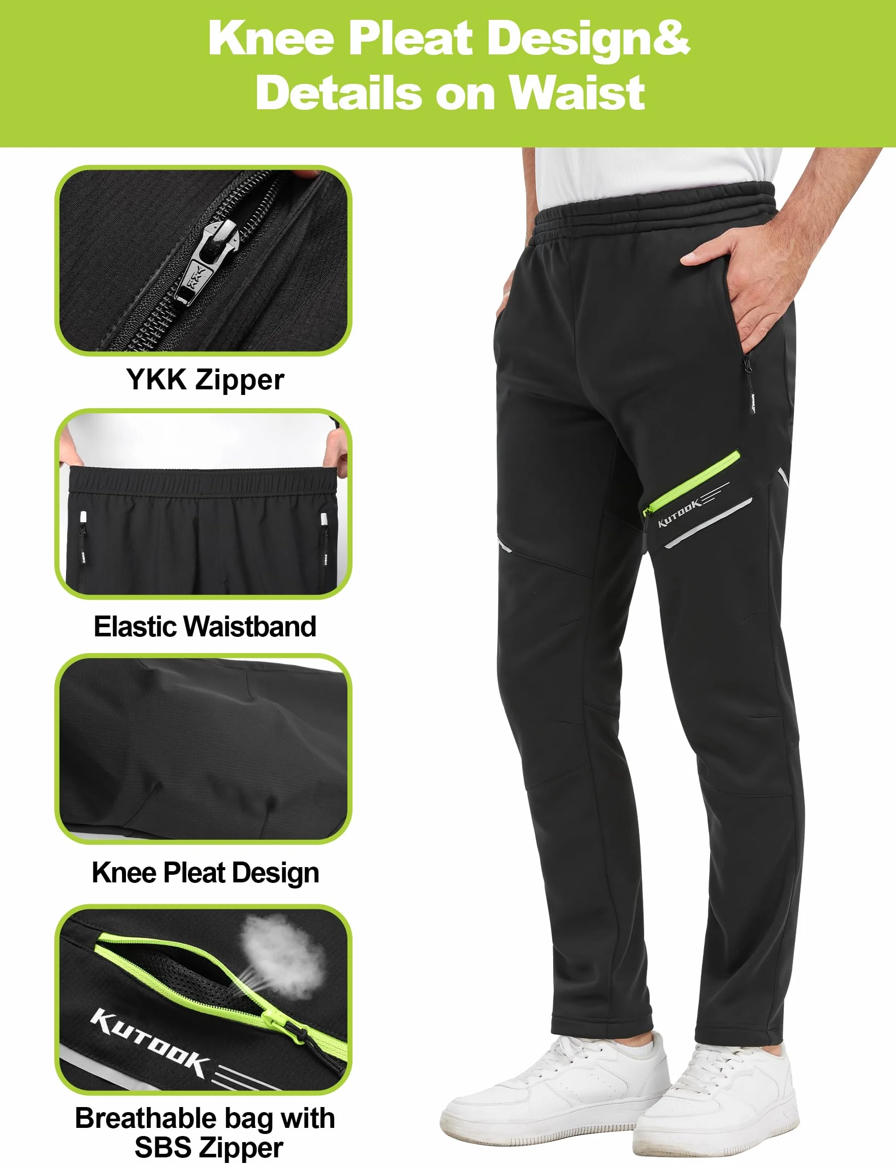 KUTOOK Pantaloni Ciclismo Invernali Pantaloni Softshell Uomo Pantaloni MTB Lunghi Antivento Impermeabile da Trekking Bici Escursionismo Montagna Arrampicata