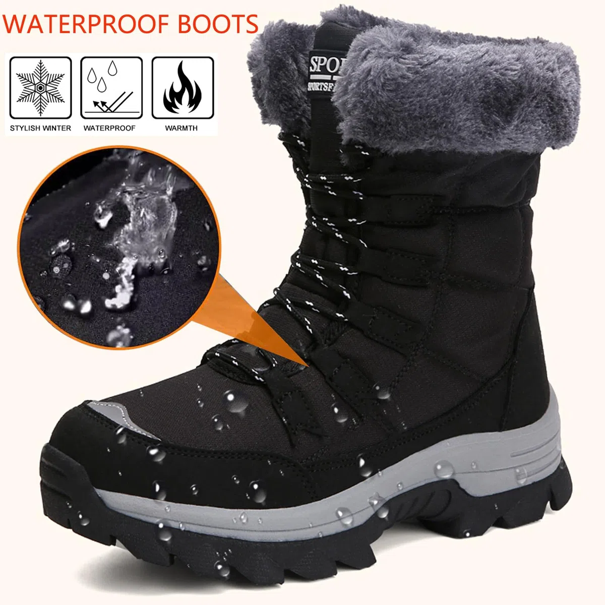 Stivali da Neve Donna Scarpe da Camminata Invernali Impermeabile Antiscivolo Caldo Pelliccia Foderati Passeggiate Stivaletti Sneaker Casual Outdoor Stivali da Escursionismo 37-43EU