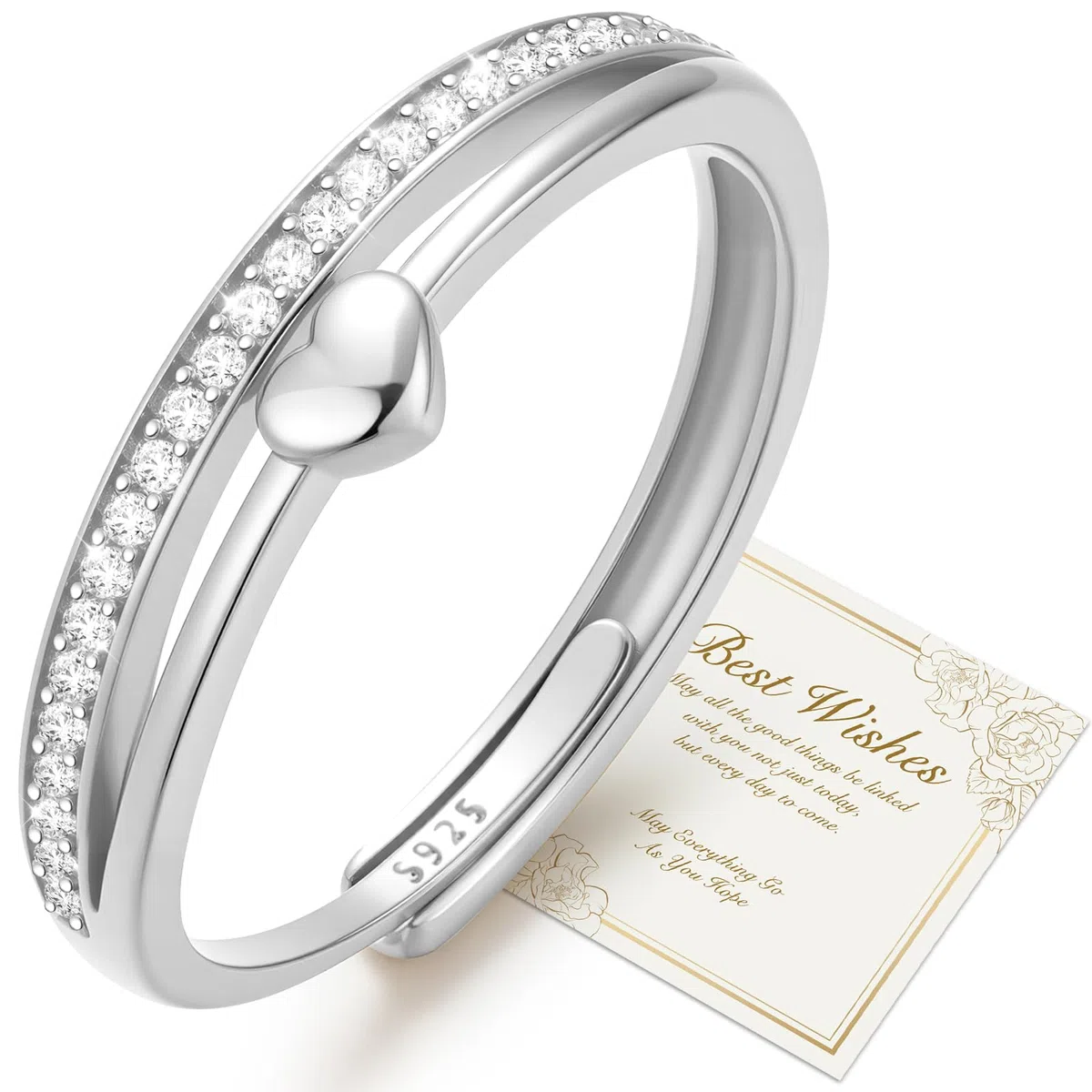J.Fée Anello Donna Argento 925 Con Zirconi 5A, Anelli Donna Oro Regolabile, Fidanzamento Anello Promessa Anelli in una Confezione Regalo, Elegante Gioiello Regalo Donnas, Oro/Argento/Oro-Rosa