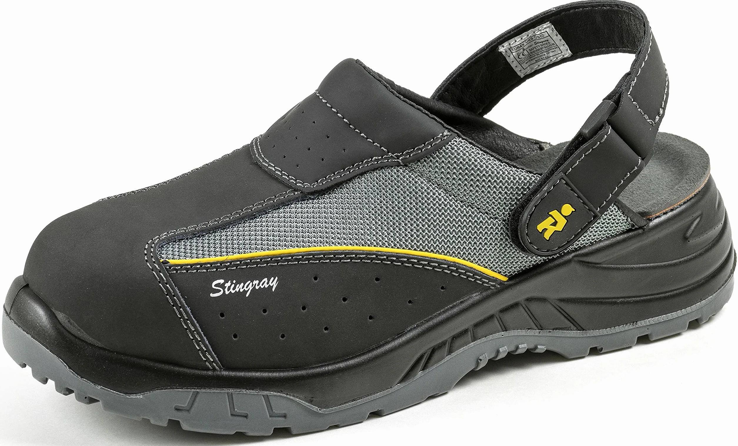 EUROROUTIER Stingray Black Leather, Zoccoli Scarpe Antinfortunistiche Certificate CE EN ISO SB+A+E+FO+SRC
