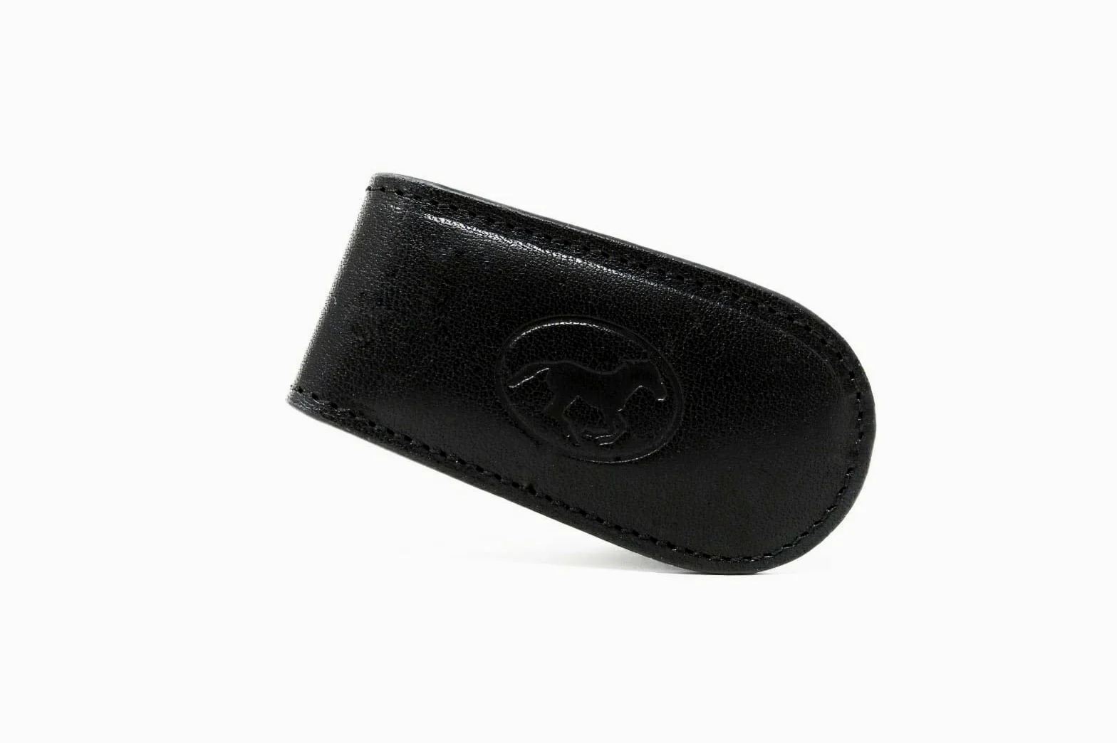 Mauro Pelletteria, Fermasoldi Uomo Magnetico in Vera Pelle, con Calamita Portabanconote e Carte di Credito, Doppie Cuciture, Made in Italy (Nero)
