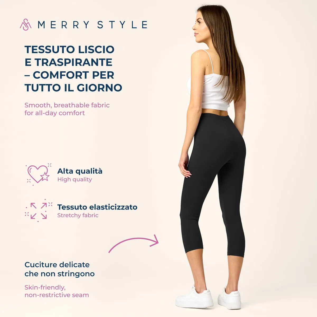 Merry Style Leggins Corti Donna 3/4 Pantaloni Capri Leggins Donna in Viscosa Traspirante, Pantaloncini Fitness Corti per Sportivi o Casual MS10-144