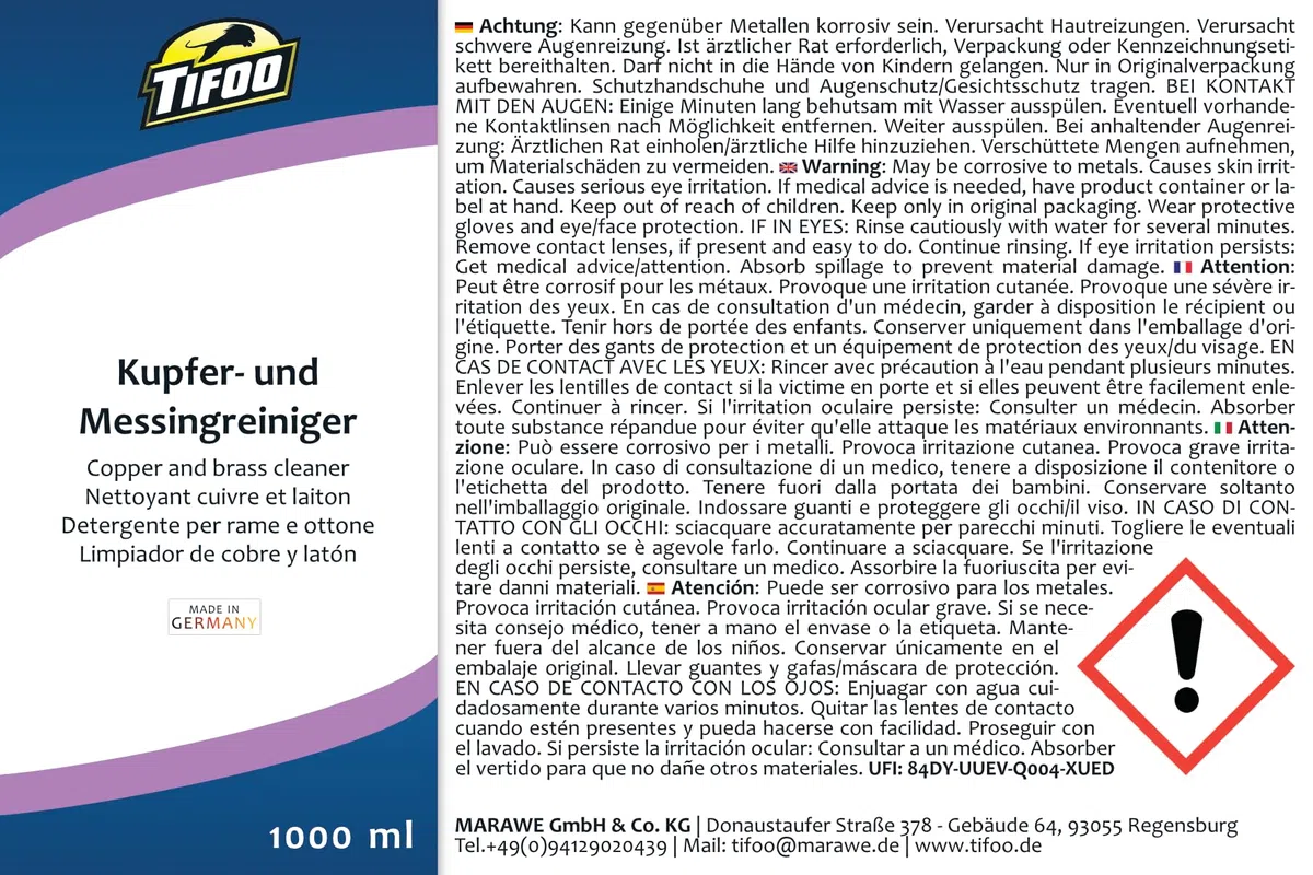 Detergente per rame/detergente per ottone (1000 ml) - Pulire il metallo – Lucidatura, bagno a immersione
