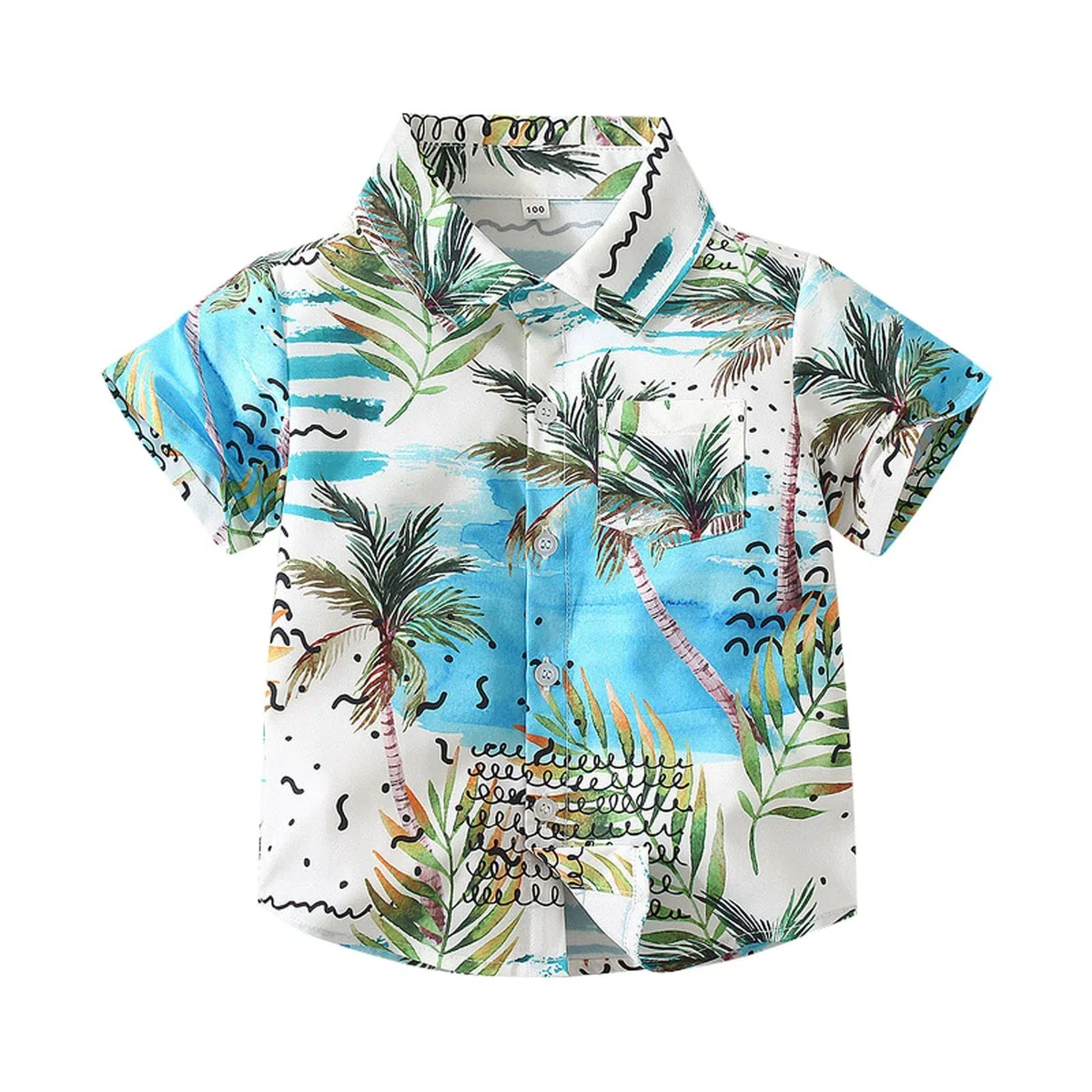 Camicie hawaiane per ragazzi Camicia con bottoni a maniche corte estiva spiaggia tropicale stampato camicie casual per bambini albero di cocco divertente top A15