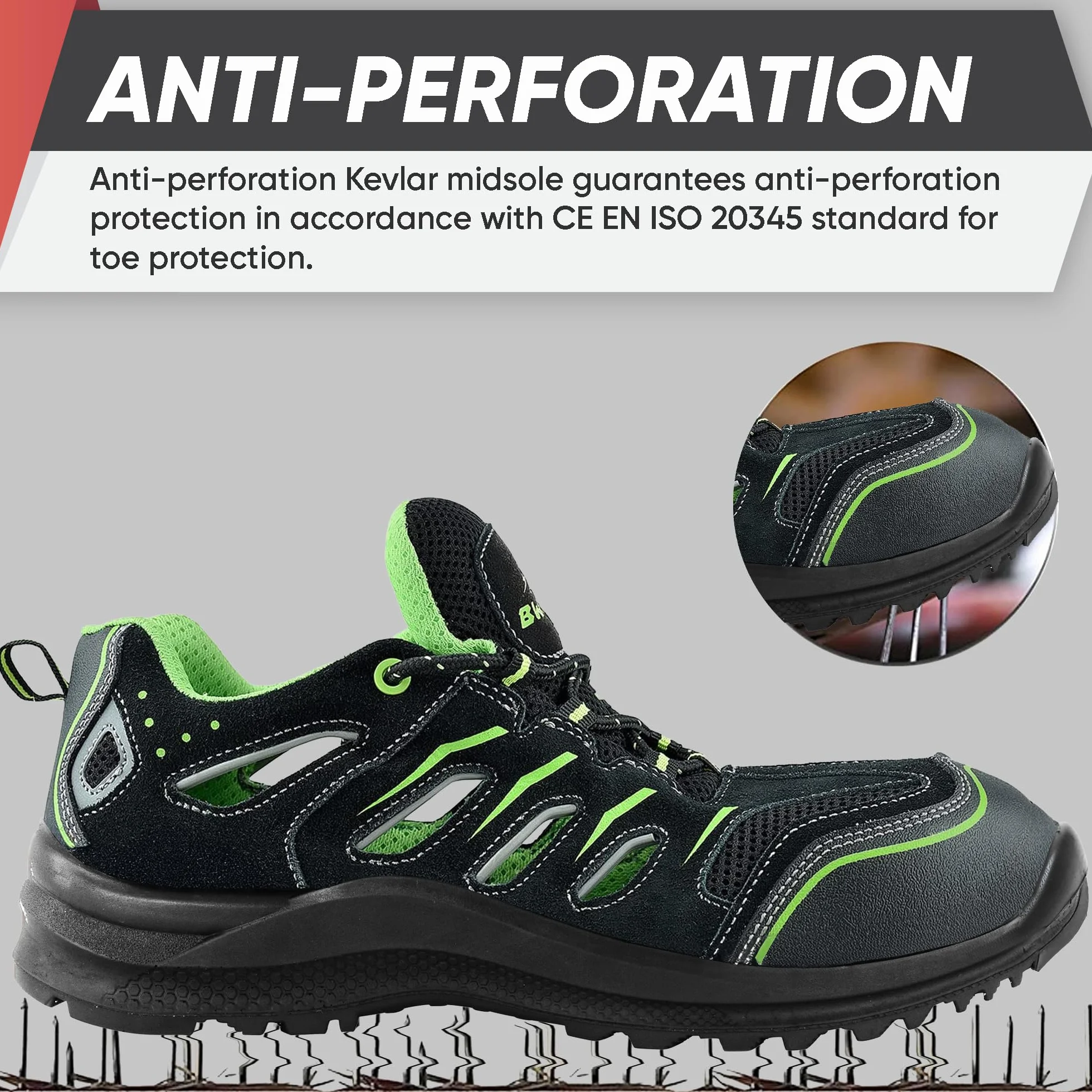BWOLF Hawaii S1P Scarpe da Lavoro Estive Scarpe Antinfortunistiche Uomo Scarpe Antinfortunistiche Donna con Tecnologia 4x4 Grip e Cappuccio