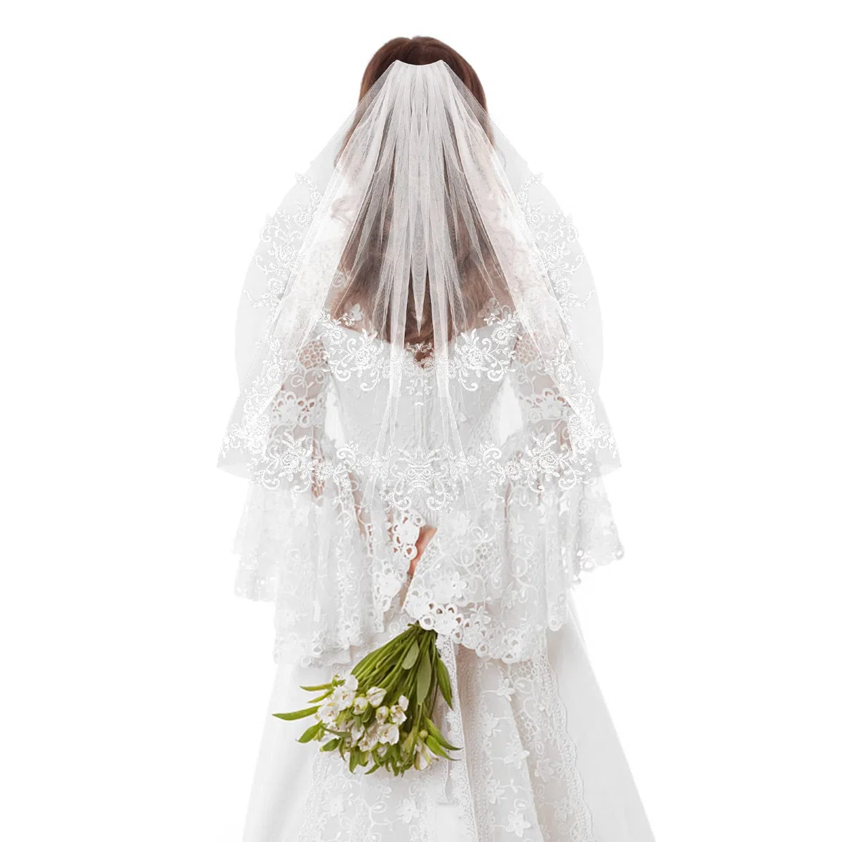 Yolev Velo da Sposa Corto in Pizzo da Sposa 2 Strati Velo da Sposa Addio al Nubilato in Tulle Morbido con Pettine per Donne Spose
