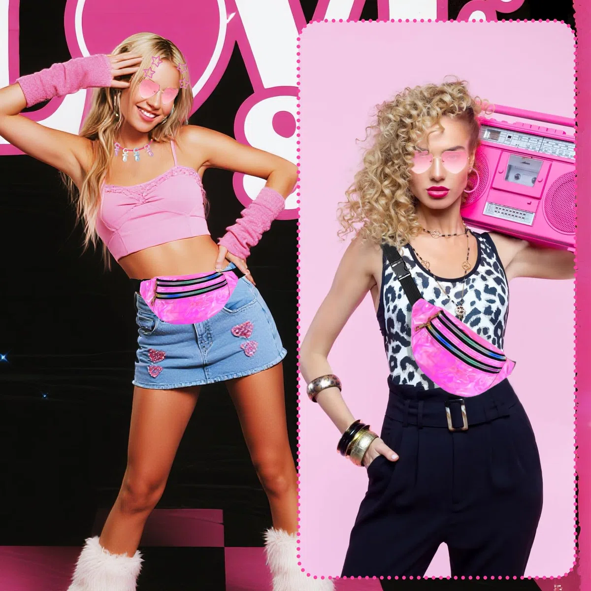 Outfit anni '90 da donna, 20 pezzi di accessori anni '90 con marsupio da donna, occhiali a cuore, orecchini, fermaglio a stella, catenina rosa con ciondolo per accessori hippie, outfit da festival e