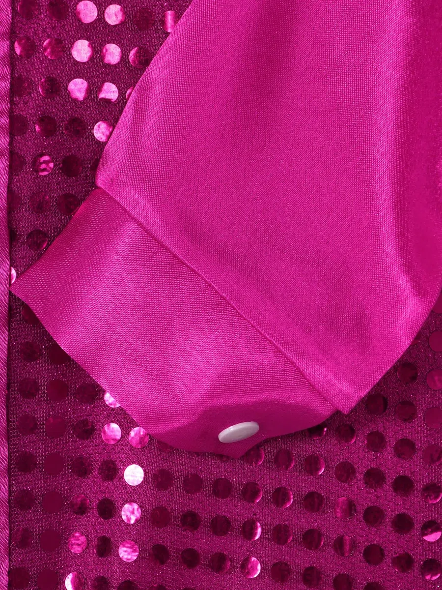 IEFIEL Bambini Camicie con Paillettes Lucenti a Maniche Lunghe da Ballo Jazz Latino Americano Ragazzi Costumi di Danza Moderna Performance Fantasia Dancewear 4-14 Anni