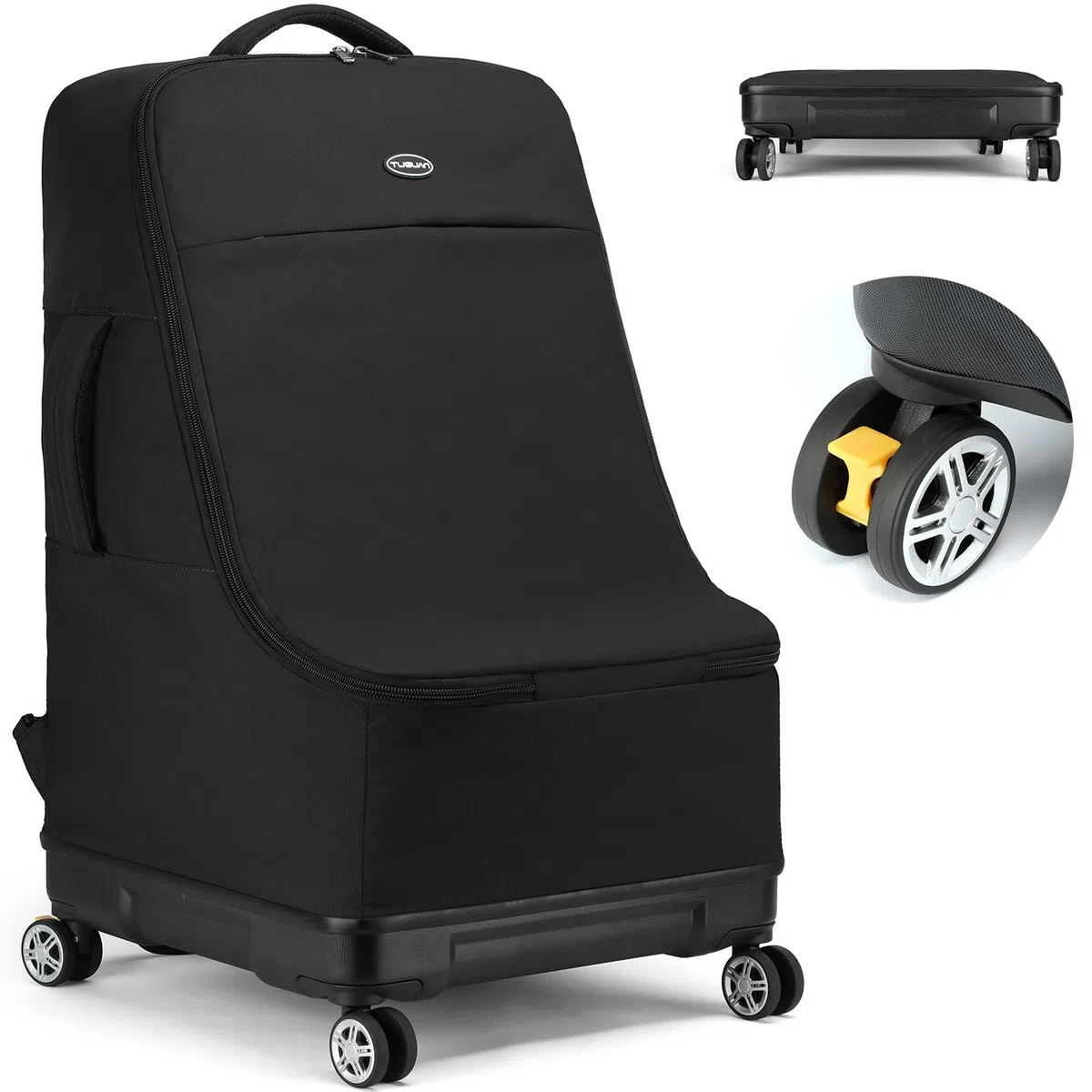 TUGUAN Borsa da viaggio per seggiolino auto per aereo con ruote girevoli, zaino imbottito per seggiolino auto, grande borsa a quadri per cancello, nero, 28 Inches, Zaino da viaggio per seggiolino auto