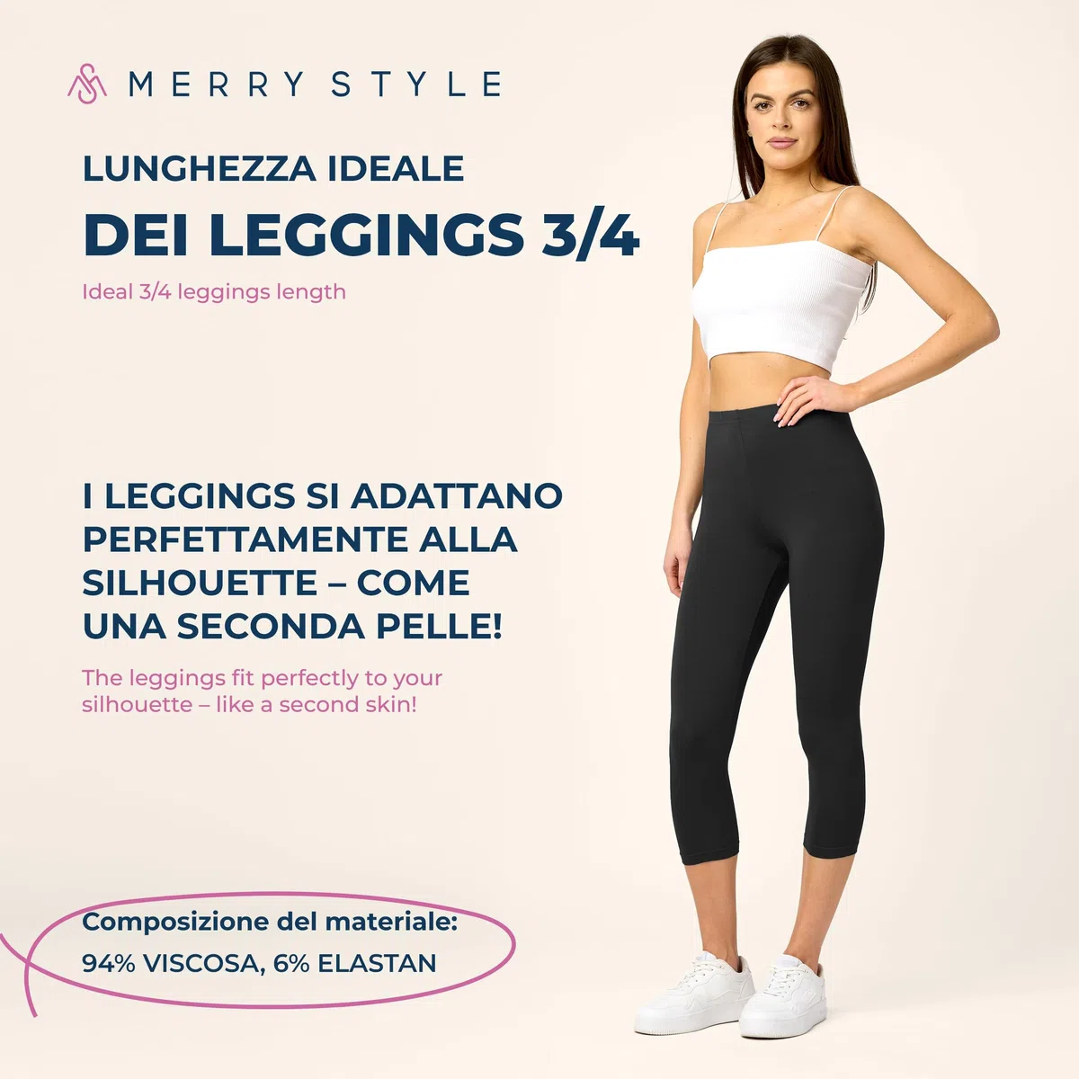 Merry Style Leggins Corti Donna 3/4 Pantaloni Capri Leggins Donna in Viscosa Traspirante, Pantaloncini Fitness Corti per Sportivi o Casual MS10-144