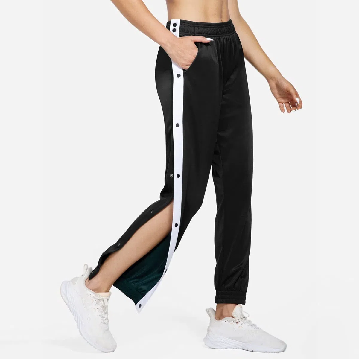 Generico Pantaloni da Donna Laterali Apertura Laterale Pantaloni Riabilitativi da Donna con Gamba Larga con Bottoni a Pressione Jogging Baggy Palestra Pantalone Larghi con Tasche Sportswear Fitness