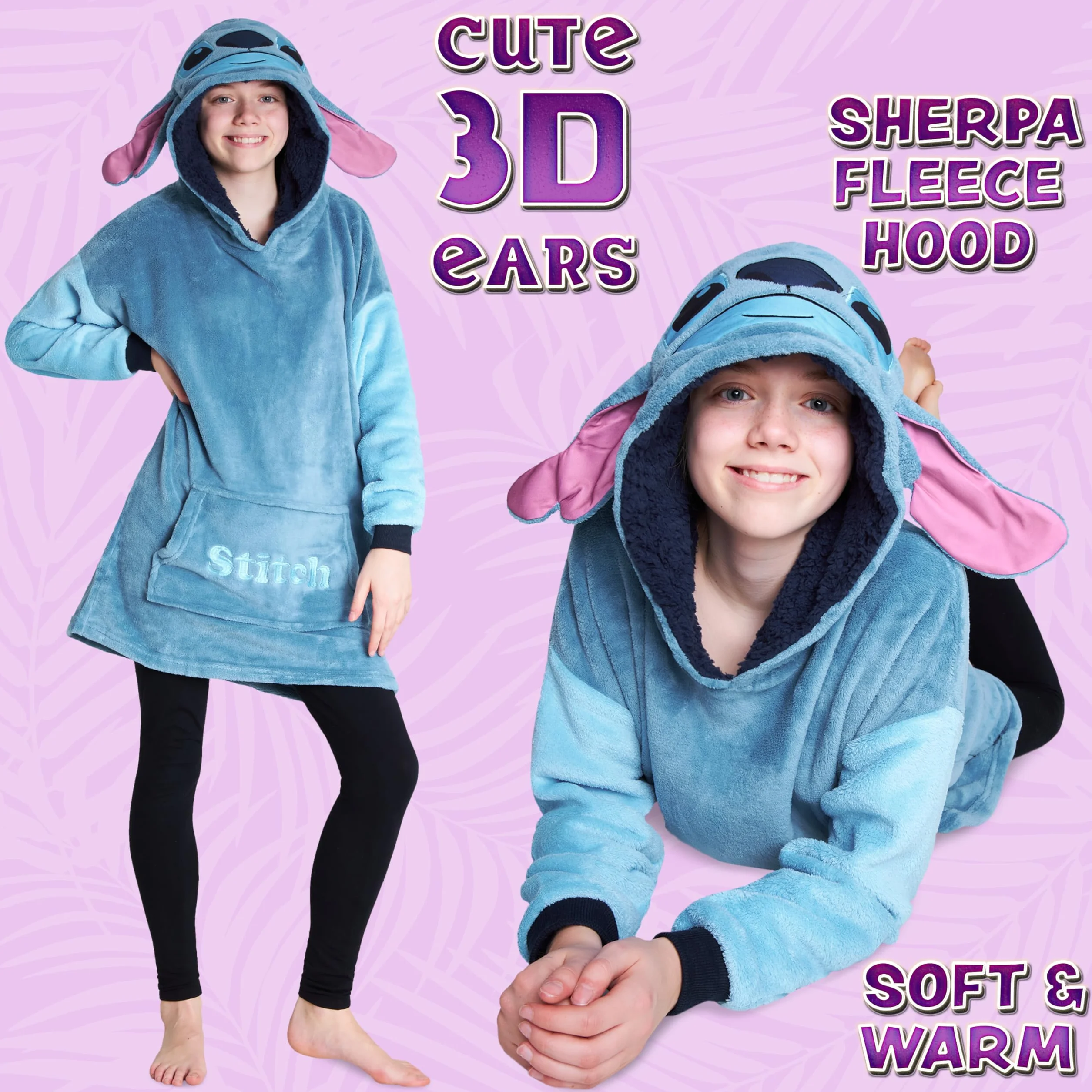 Disney Felpa Coperta per Bambini - Felpa Oversize in Pile con Cappuccio Stitch Bambina Ragazze Gadget Regalo Ufficiale