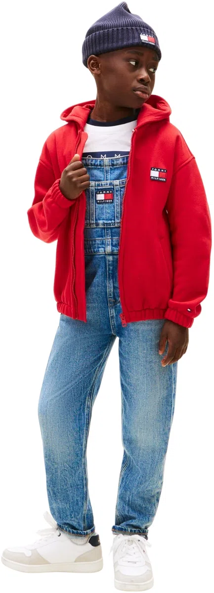 Tommy Hilfiger Bambini Unisex Felpa con Cappuccio e Zip Heritage Flag Terry e Logo sul Dorso, Rosso (Primary Red), 86