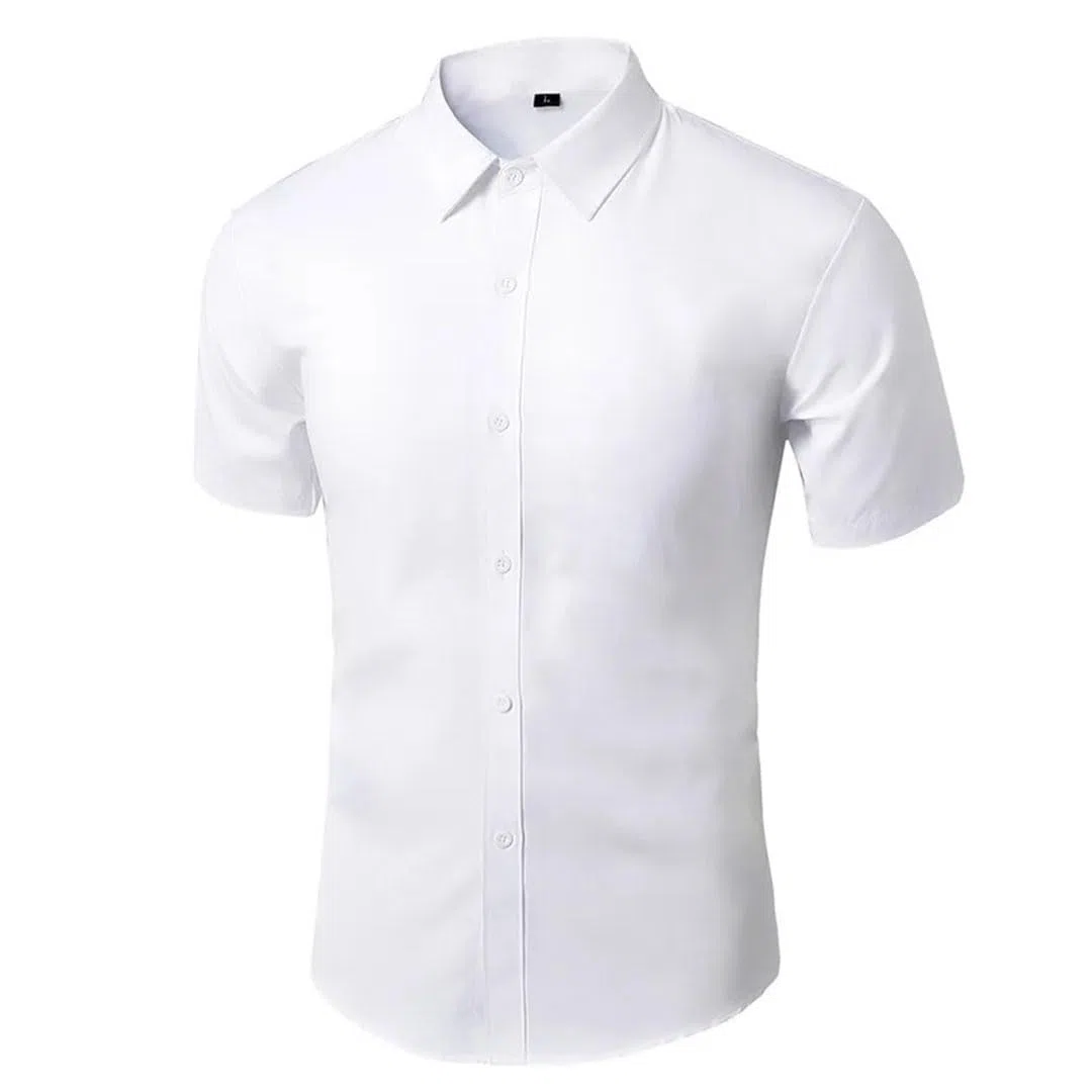 Camicia da uomo estiva da lavoro professionale con risvolto a maniche corte con bottoni