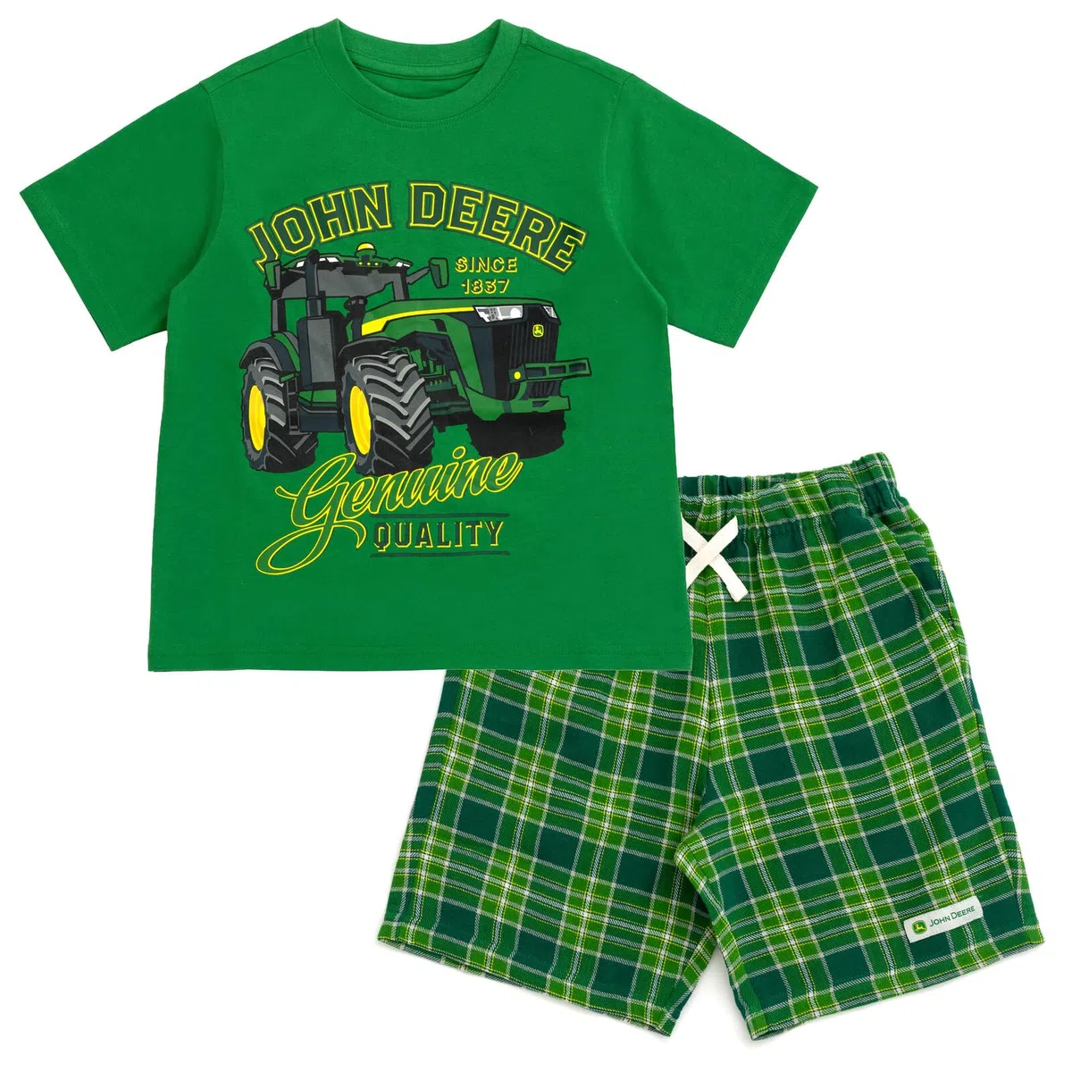 John Deere Completo con maglietta e pantaloncini da trattore per bambini grandi (2T - 10-12)