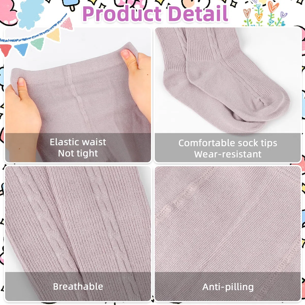 QKURT Collant Caldi per Bambine, 2 Pacchetti di Collant a Maglia per Bambini in Uniforme Scolastica, Calze di Cotone per Bambine 1-10 Anni