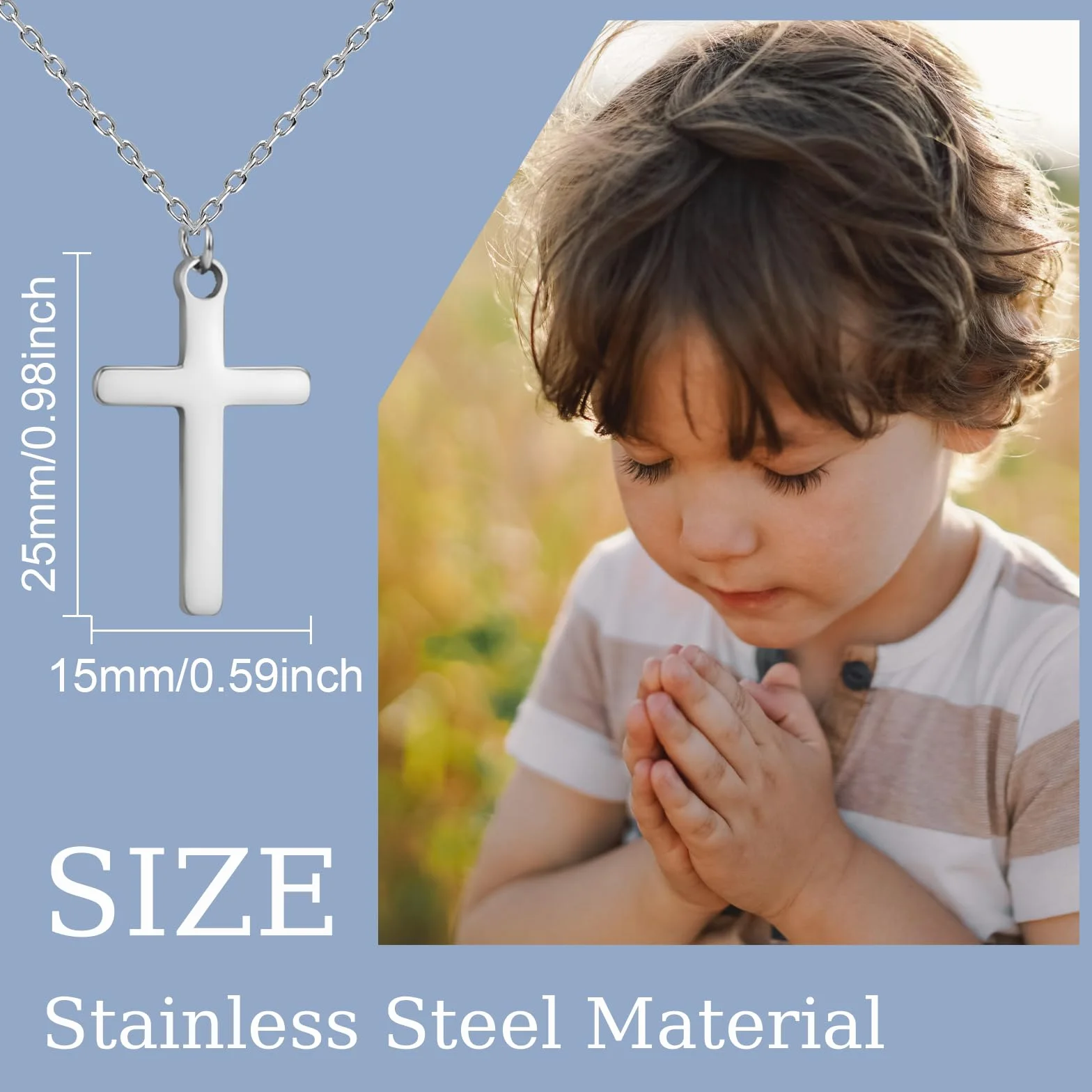 Regalo di battesimo per ragazzo, collana con croce, regalo per comunione, cresima, battesimo, per ragazzi, catena in argento con ciondolo a forma di croce per figlio, nipote, Natale, Pasqua