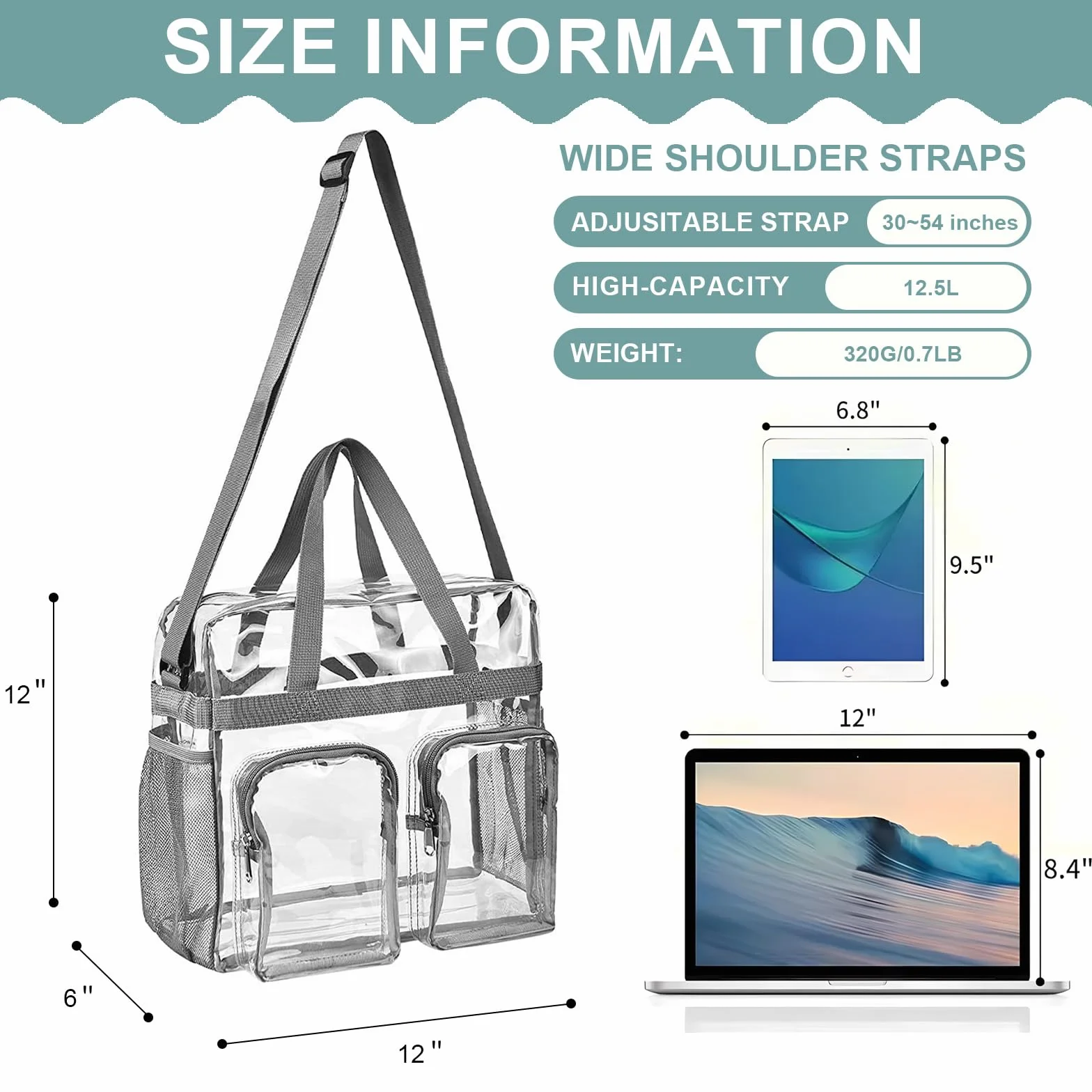 Borsa Trasparente per Lavoro Borsa Grande Trasparente PVC Clear Tote Bag Borse a Tracolla Trasparent Approvata Clear Bag per Giochi Sportivi e Concerti (30 x 30 x 15 cm)