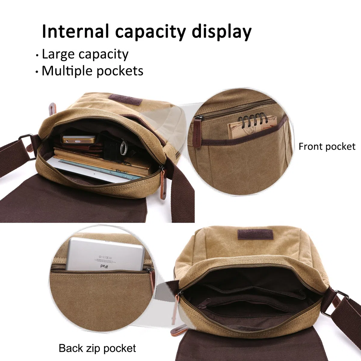FANDARE New Borsa a Tracolla Uomo Affari Studente Viaggio Portatile Crossbody Bag Grande Capacità Multi-pocket Traspirante Tela