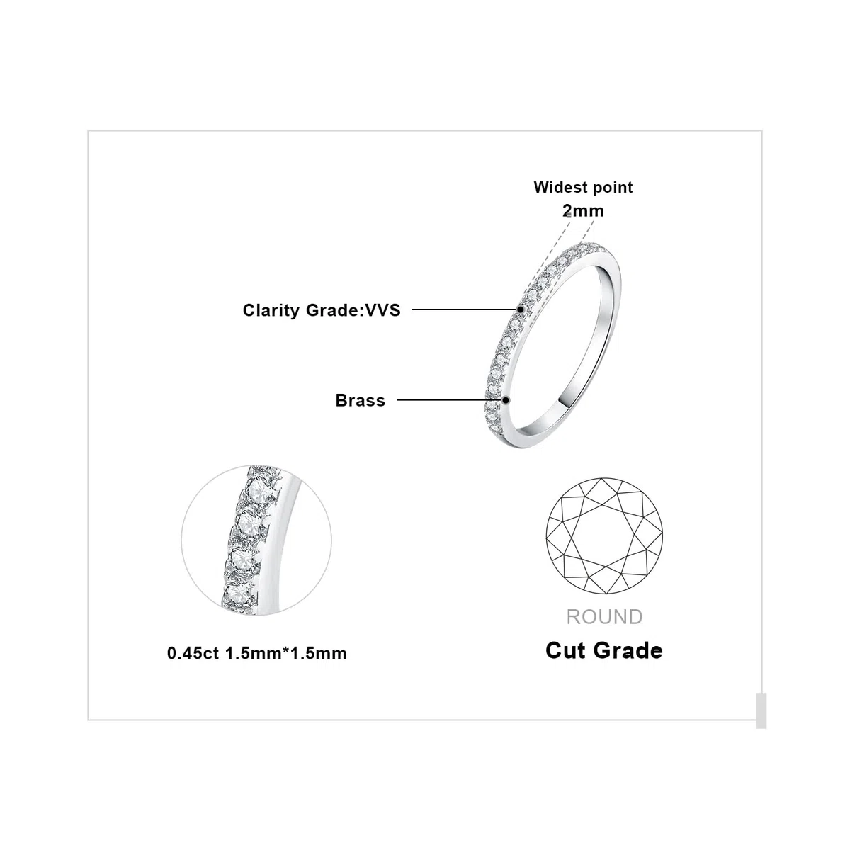 JewelryPalace Anello Half Eternity in Argento 925 con Moissanite, 6 Pietre a Taglio Rotondo, Fede Nuziale Donna in Tre Ori per Matrimonio