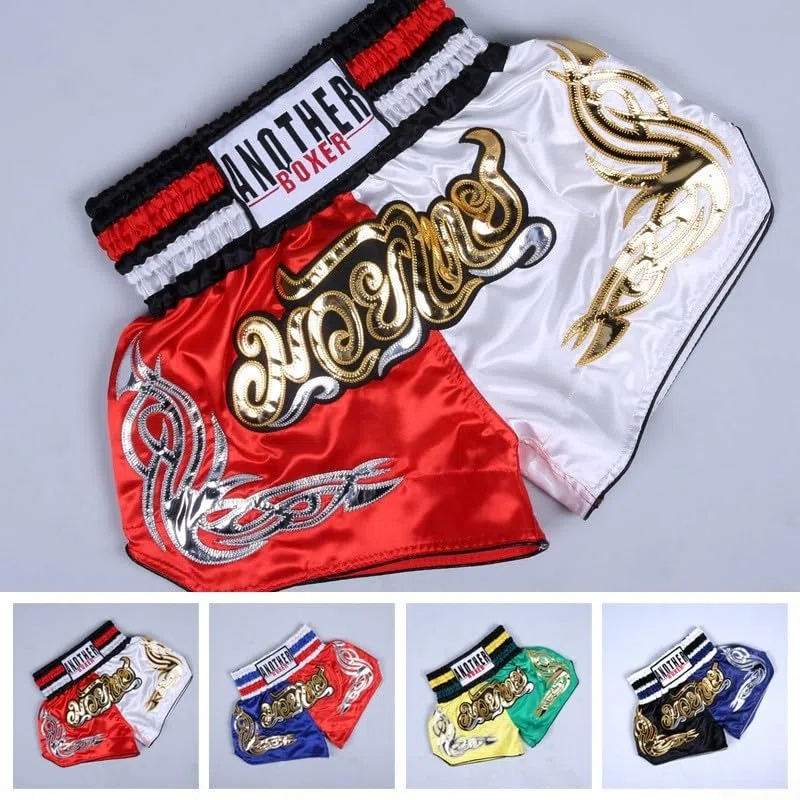 Unisex Muay Thai Boxe Pantaloncini AnotherBoxer MMA Kickboxing Traspirante (M Nero+Blu)