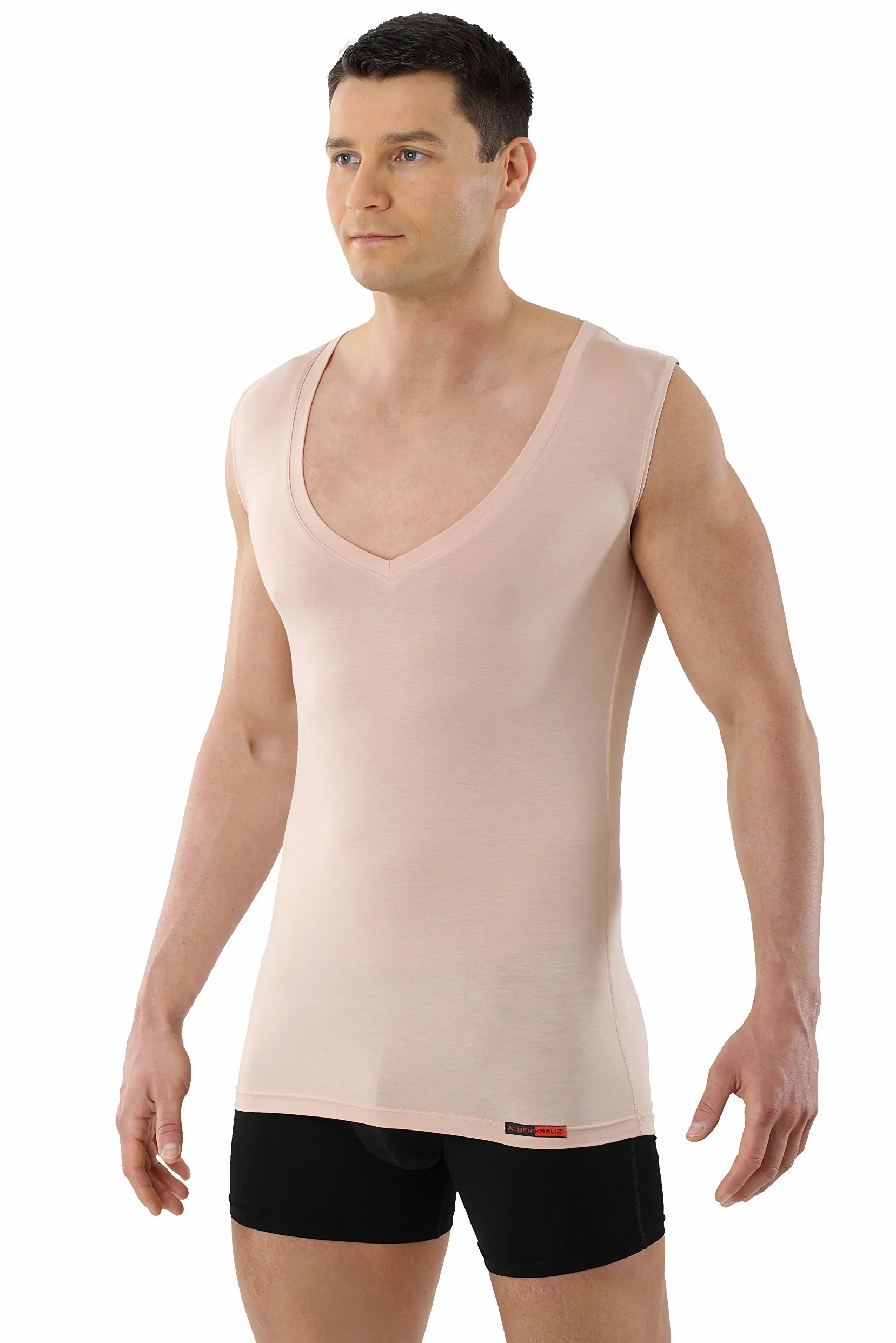 ALBERT KREUZ Maglietta Intima Canottiera Invisibile da Uomo Senza Maniche con Scollo a V Profondo (Deep-V) in Micromodal Elasticizzato, leggerissimo e Traspirante