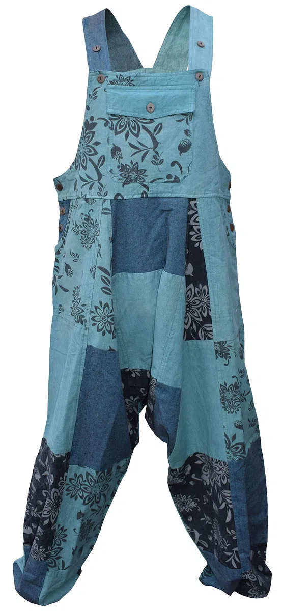Gheri Salopette Harem in cotone stampato patchwork sciolto da uomo