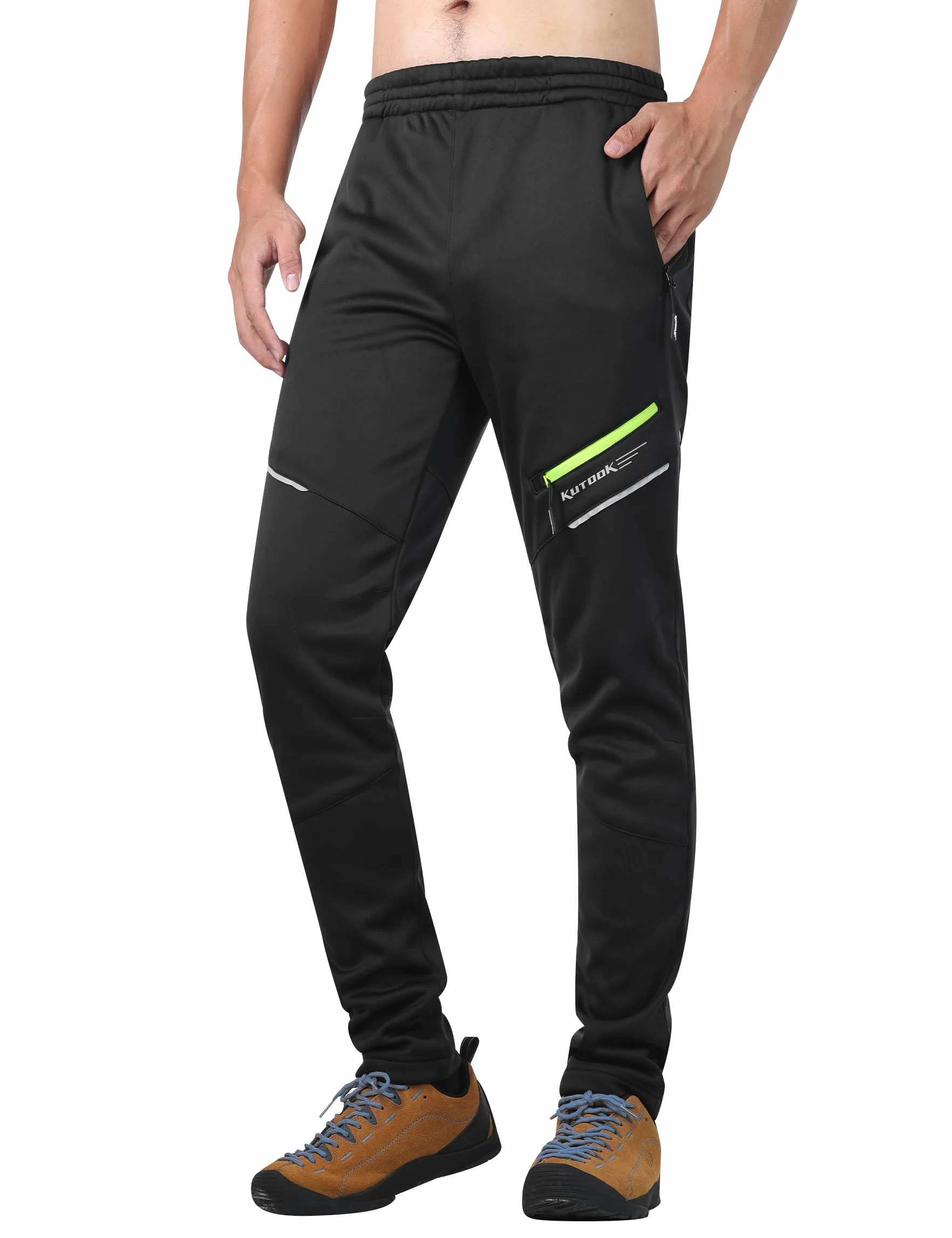 KUTOOK Pantaloni Ciclismo Invernali Pantaloni Softshell Uomo Pantaloni MTB Lunghi Antivento Impermeabile da Trekking Bici Escursionismo Montagna Arrampicata