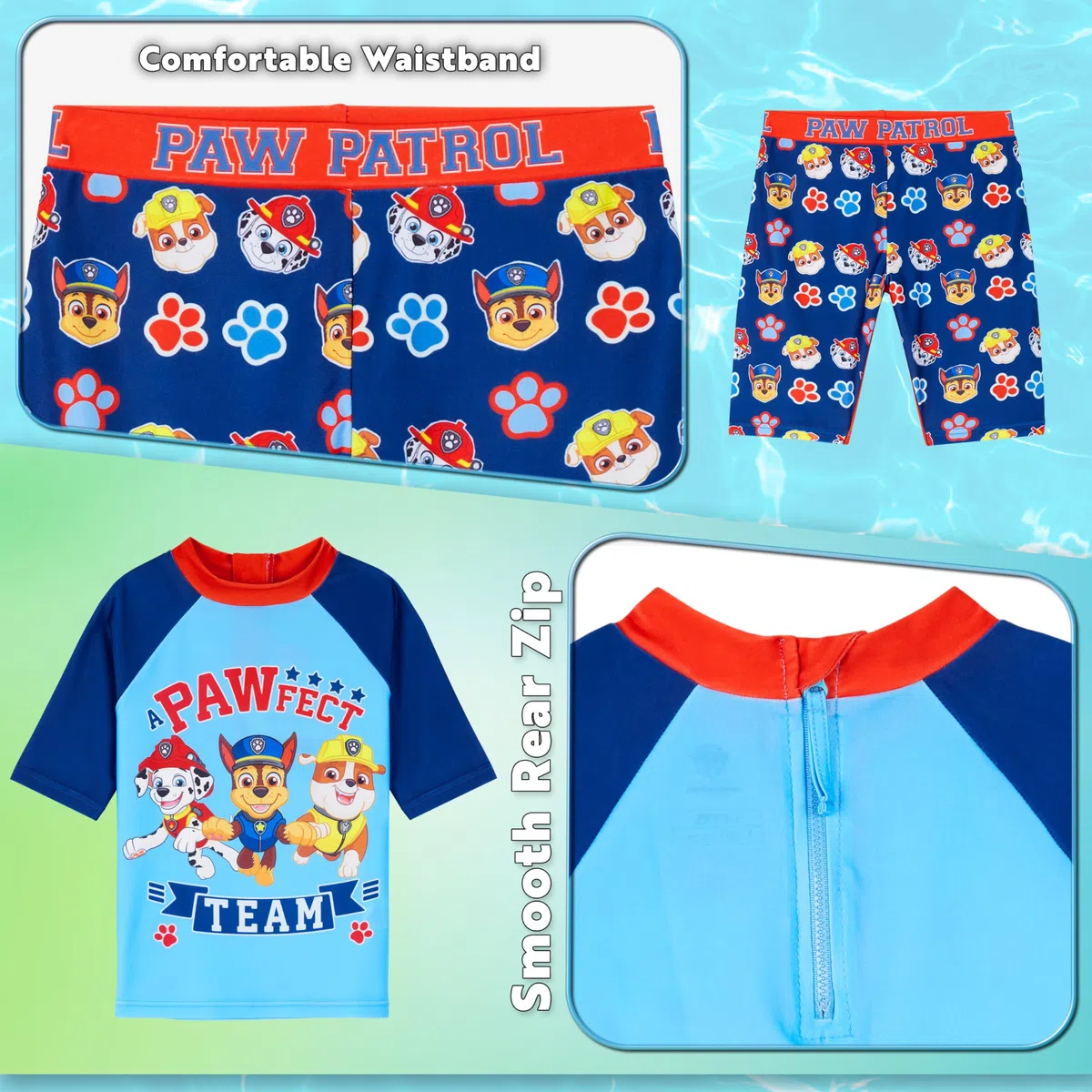 Paw Patrol Costume Piscina Bambino, 2 Pezzo Maglietta Piscina e Pantaloncini Set